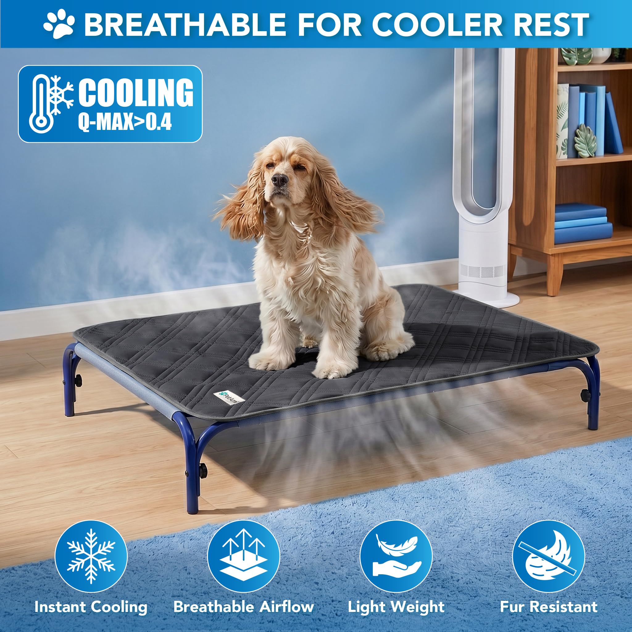 PetAmi Q-MAX - Tapete de refrigeración Impermeable para Perro, Manta de refrigeración Jaula de Cama, Almohadilla Antideslizante para Perros para Dormir, Funda de sofá pequeño y