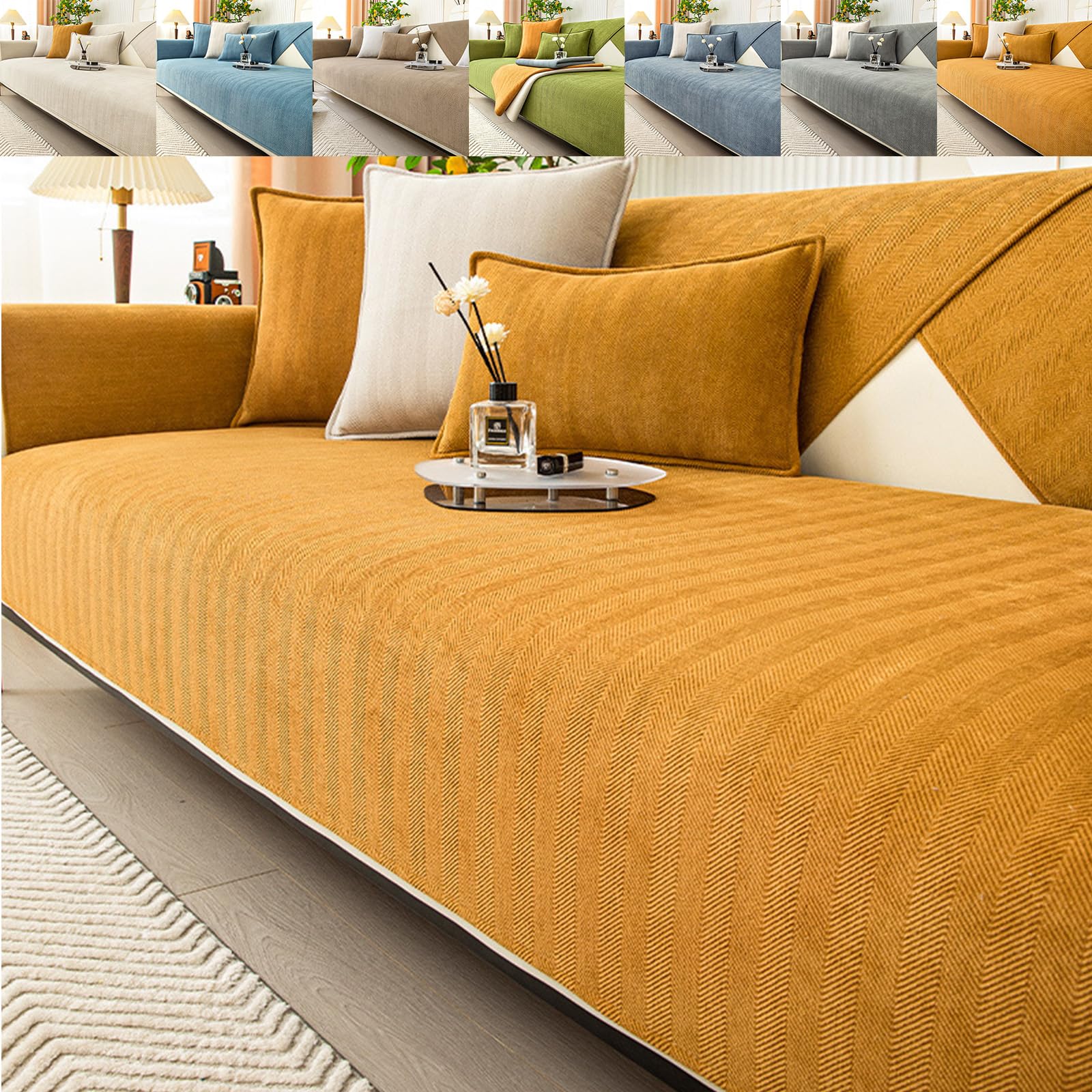 Copridivano in ciniglia con motivo a zigzag antiscivolo, adatto ai cani, protezione per divano componibile, arancione, 90 x 210 cm, perfetto per l'arredamento della casa e proprietari di animali