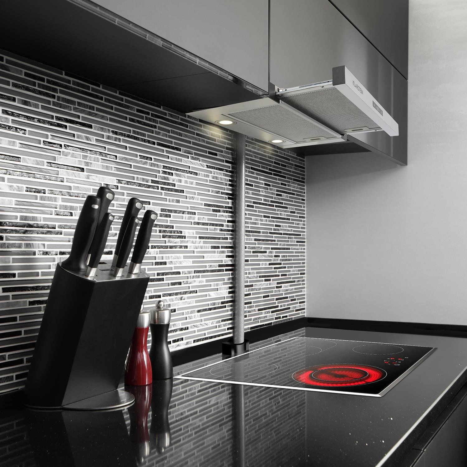 Klarstein Vinea Dunstabzugshaube 60cm ausziehbar 610m³/h Abluft/Umluft Aluminium-Fettfilter silber