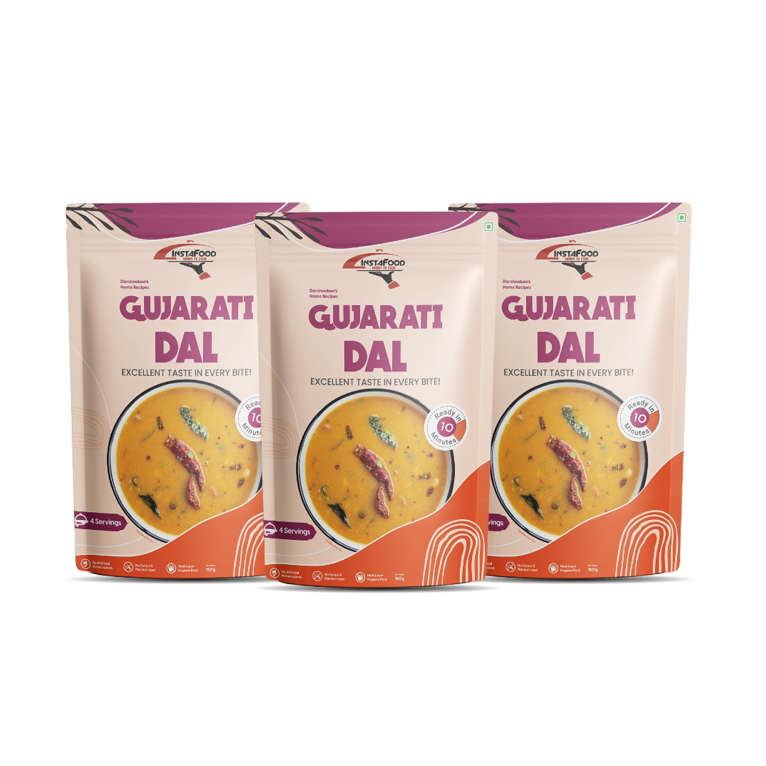 INSTAFOOD Gujarati Dal | Ready to Eat & Cook Meal | 3-4 Servings Each | Each of 150g | After Cooking Gets 1 Litre to Serve | Zip Lock Packaging | Vegetarian Meal | Just Add Water and Cook (Pack of 3) (B0B8YHTJMH) Amazon Price History, Amazon Price Tracker