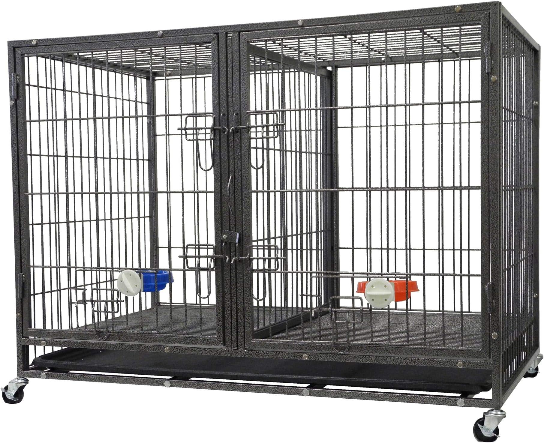 Go Pet Club 44-Inch Heavy Duty Stackable Cat Dog Pet Metal Crate Kennels Outdoor and Indoor with Divider and Water Bowls, Large