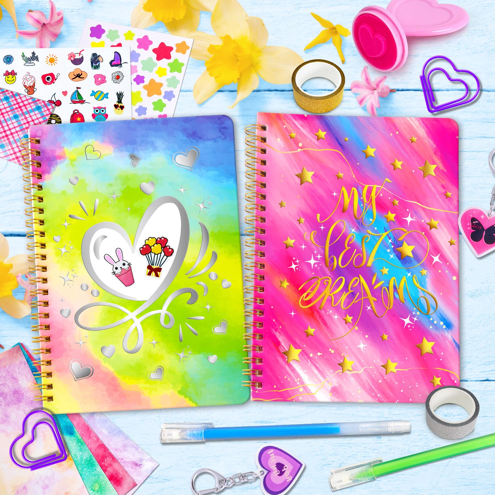 PATIFEED Kit de Journal à Faire Soi-Même pour Filles, Lot de 2 Journaux pour Adolescentes, Fournitures de Scrapbooking et D'agenda pour Enfants de 8 à 14 Ans