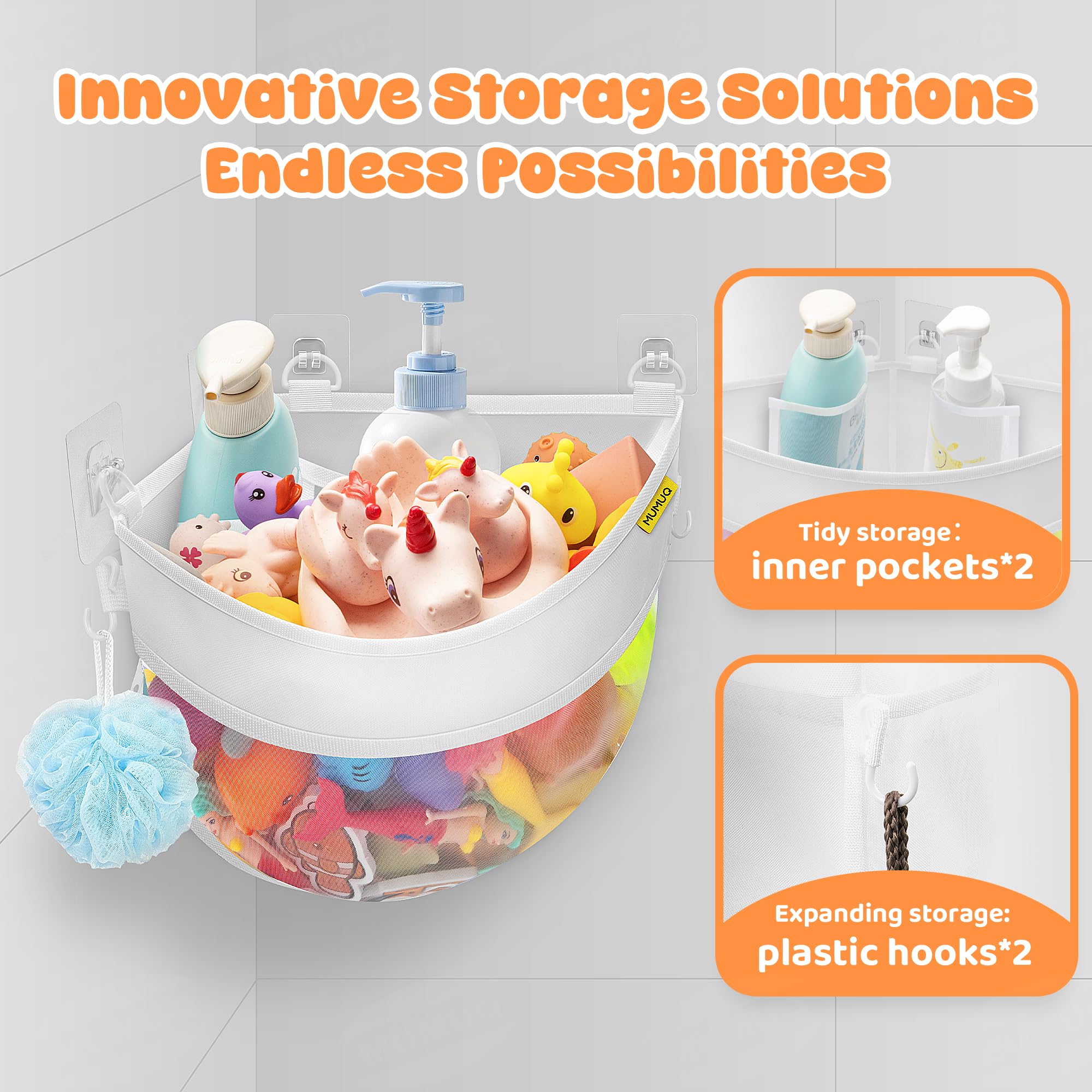 Bath Toy Storage Corner Wall Mounted, 16.35 L Shower Caddy Bath Toys Holder - Image 4