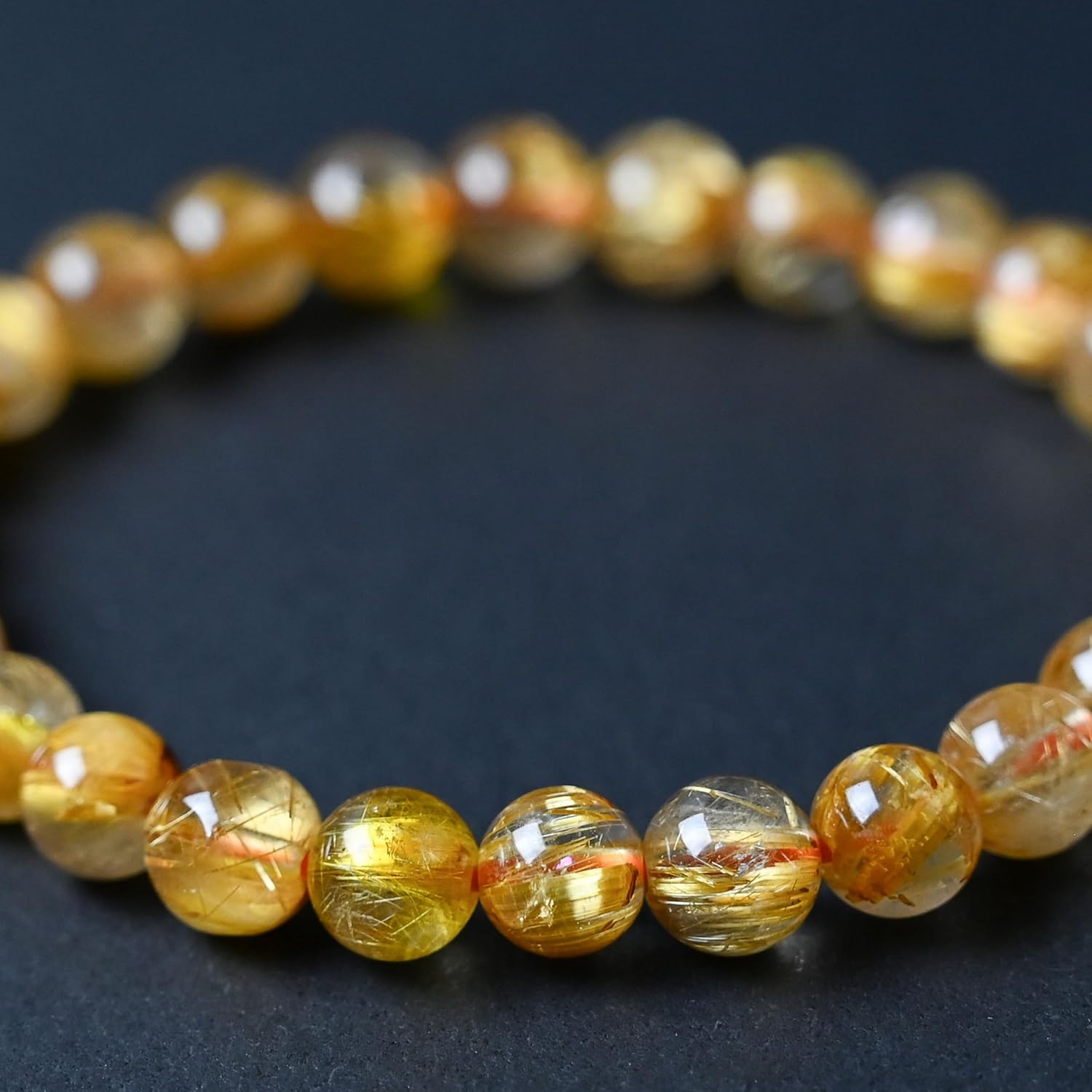 英雅堂] ジュエリータウン昇仙峡 ルチルクォーツ ブレスレット 7.4㎜玉