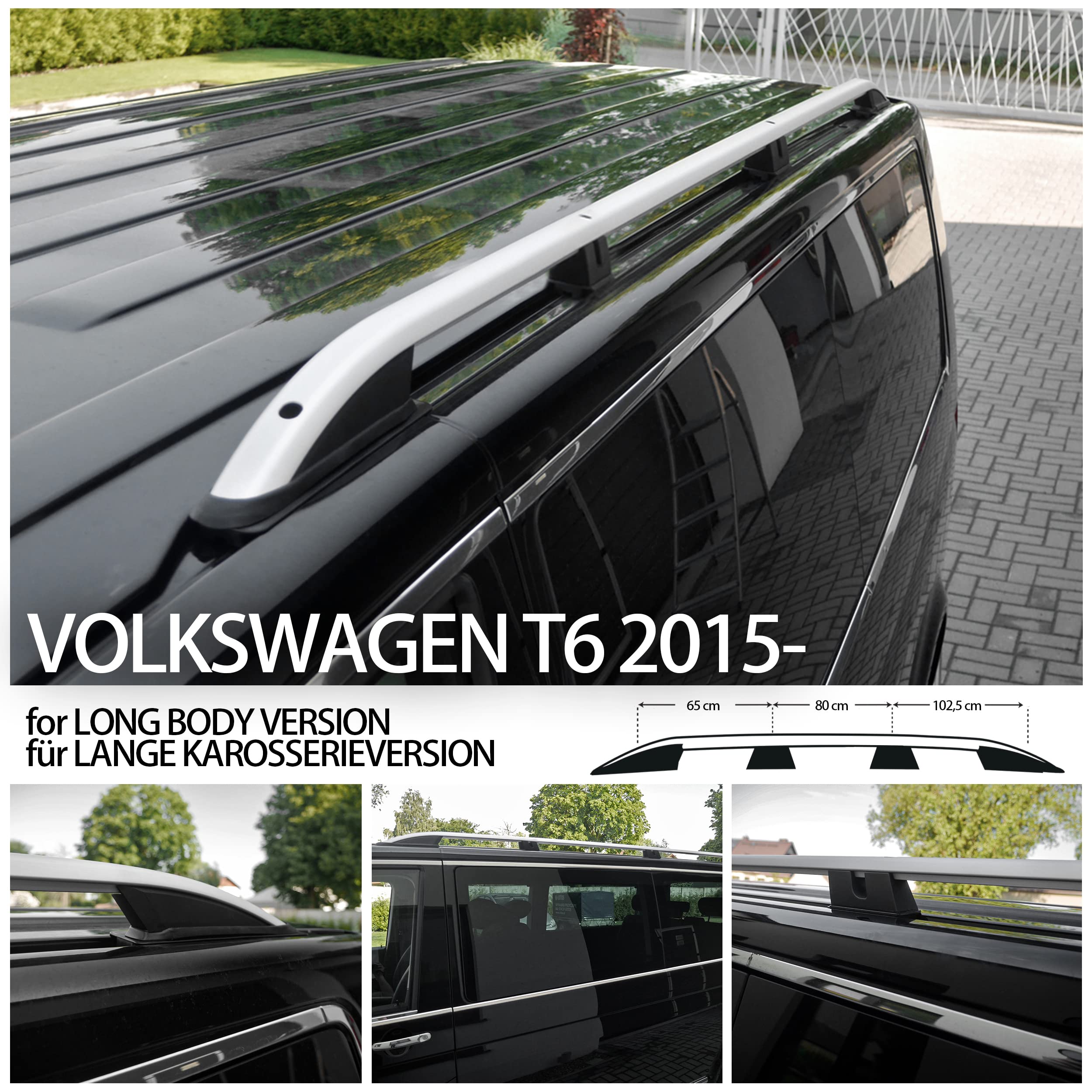 Barre Trasversali Da Tetto Per VW T6 Transporter Short 2015-2019 - Portapacchi In Alluminio Nero, Carico 75 Kg, Aerodinamiche
