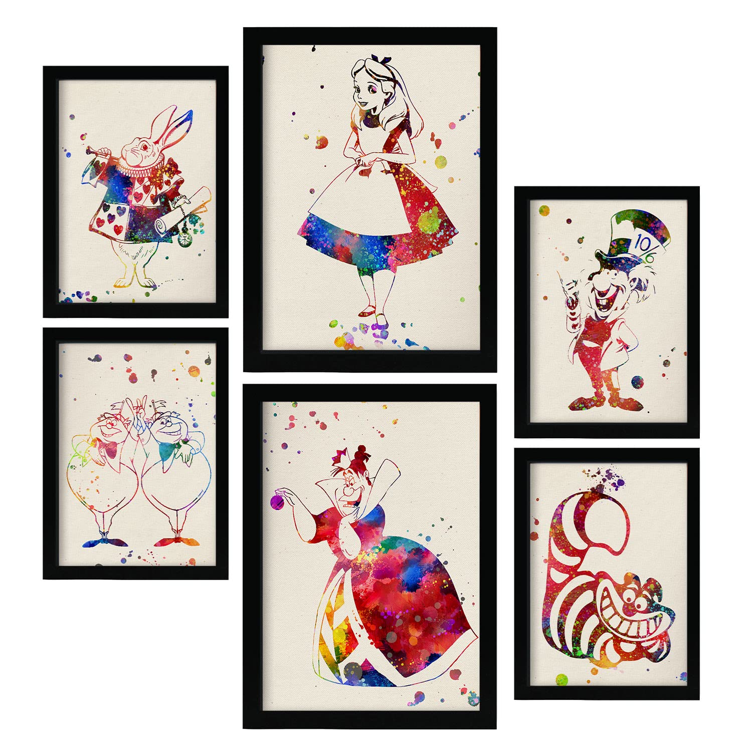 Nacnic Frameless - Set Of 6 Alice In Wonderland Posters. Watercolour Style Illustrations Of Classic Children's Tales, Films And Books. Aesthetic Illustrations For Interior Design And Decoration. A4 & A3.