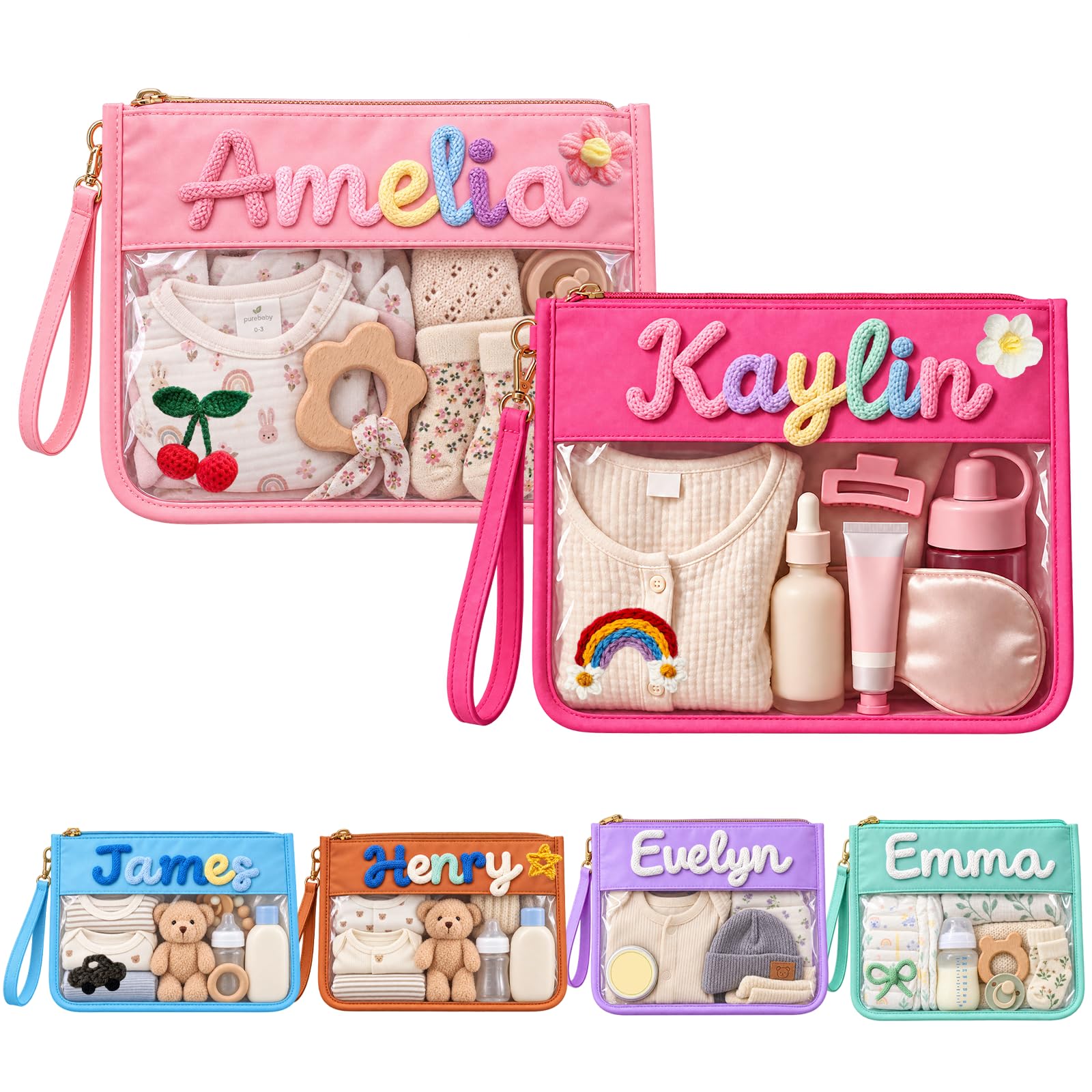 Personalized Baby Diaper Bag Clear Baby Toiletry Organizer with Wristlet