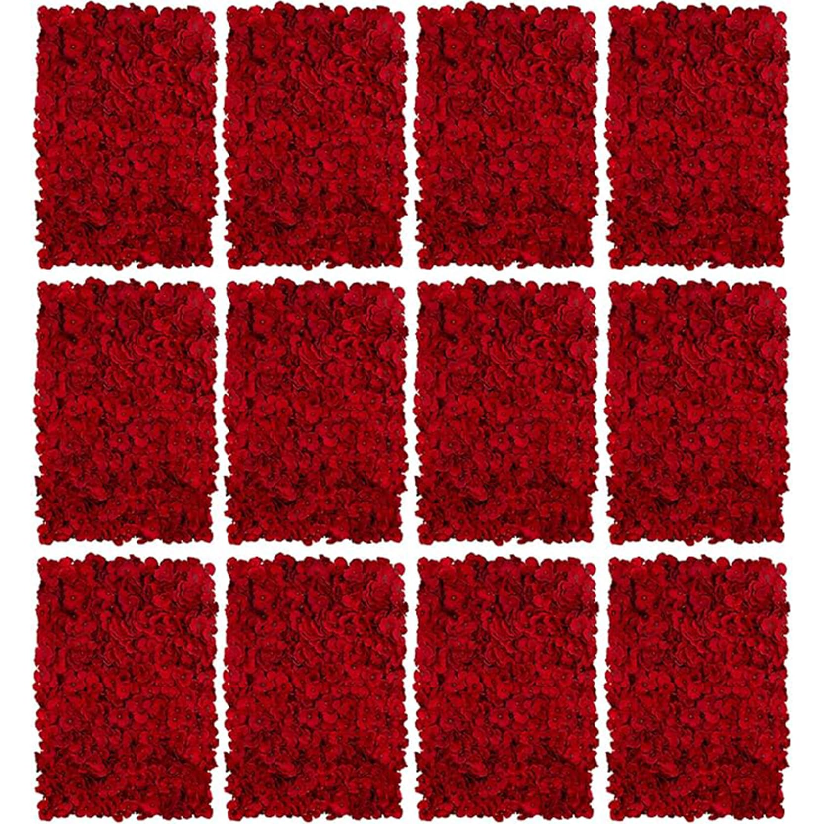 GOUZIBHD Artificial Flower Wall Panels 3D Flower Wall Backdrop for Wedding Party Event Photo Backdrop Wall Decor,Faux Floral Panel,Decorative Hydrangea Flower Panels Wall(Size:12PCS,Color:Red)