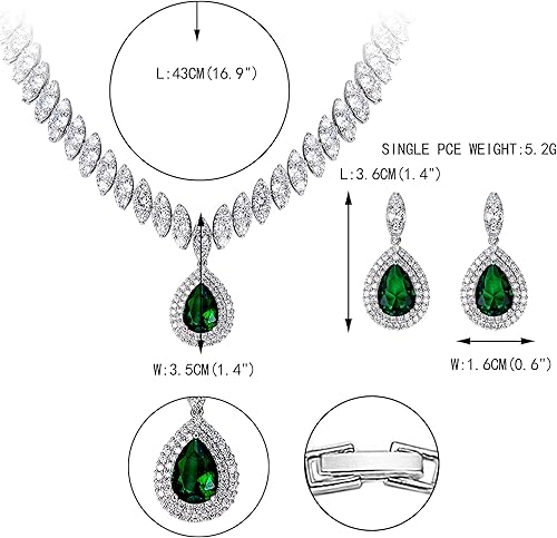 Miniatura 4 de EVER FAITH Conjunto de collar y aretes con colgante de lágrima de hoja en forma de marquesa de circonita cúbica para mujer, tono plateado