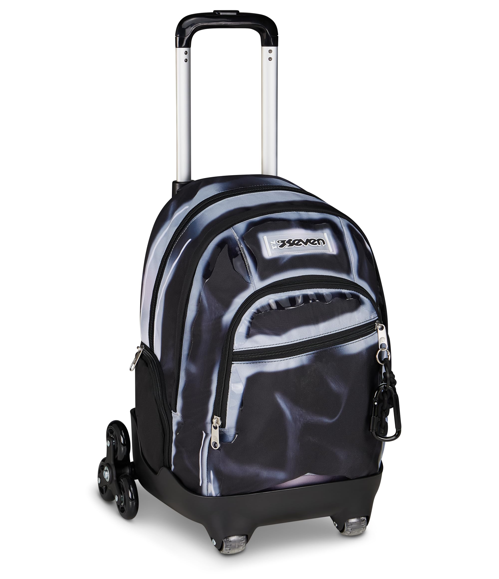Seven Trolley Scuola Comby 8 ruote SHADOWS OF COLOR, Nero, 31 L, Scomponibile, Uso zaino, Barra telescopica regolabile, Tasca attrezzata, Tasca porta pc, Scuola elementare e media, Bambini, Ragazzi