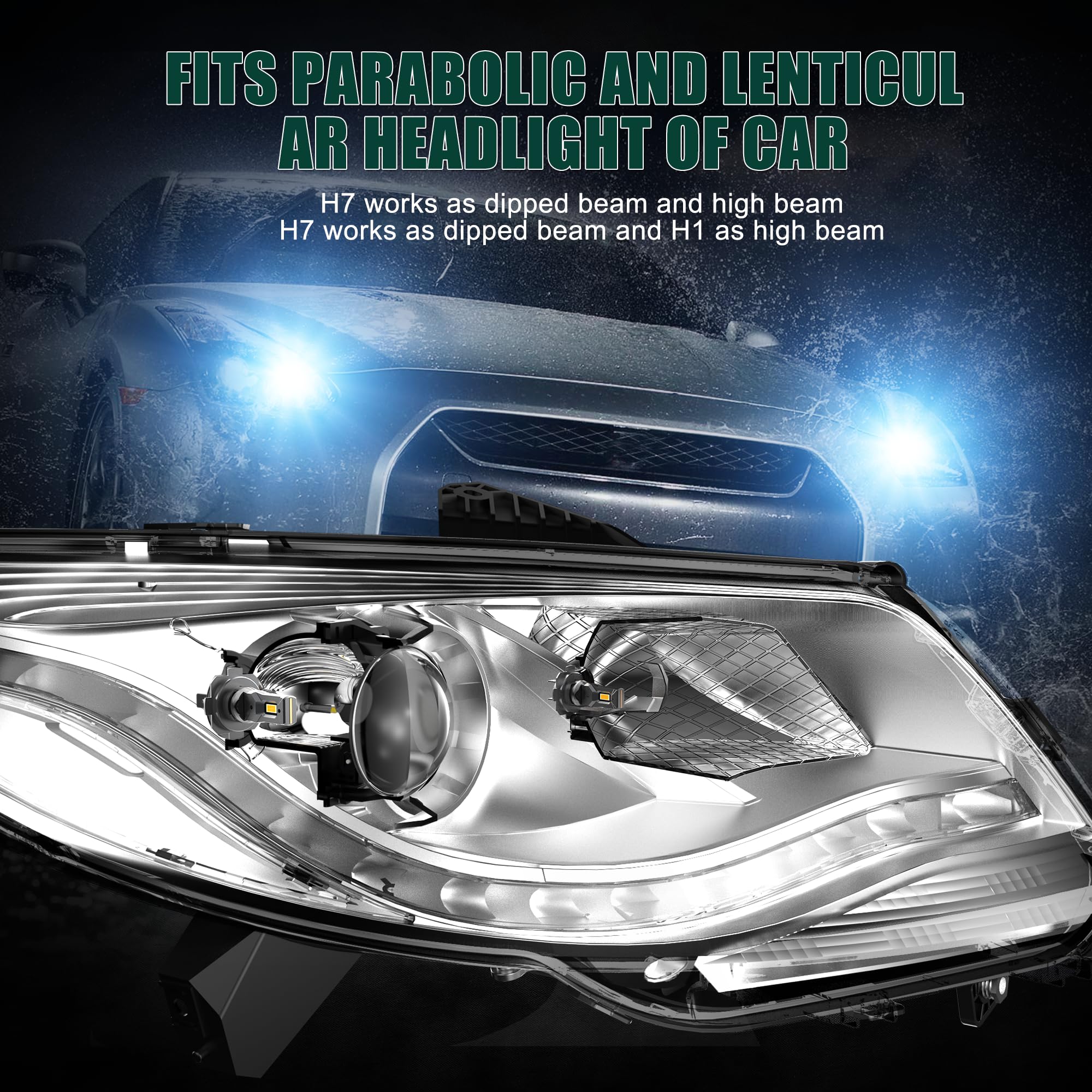 bombillas h7 led 30000lm, lámpara para faros de coche y moto, muy compacto y montaje directo, tamaño halógeno 1:1, kit de luces de 12v para luces largas o cortas, 6000k blanco fuerte