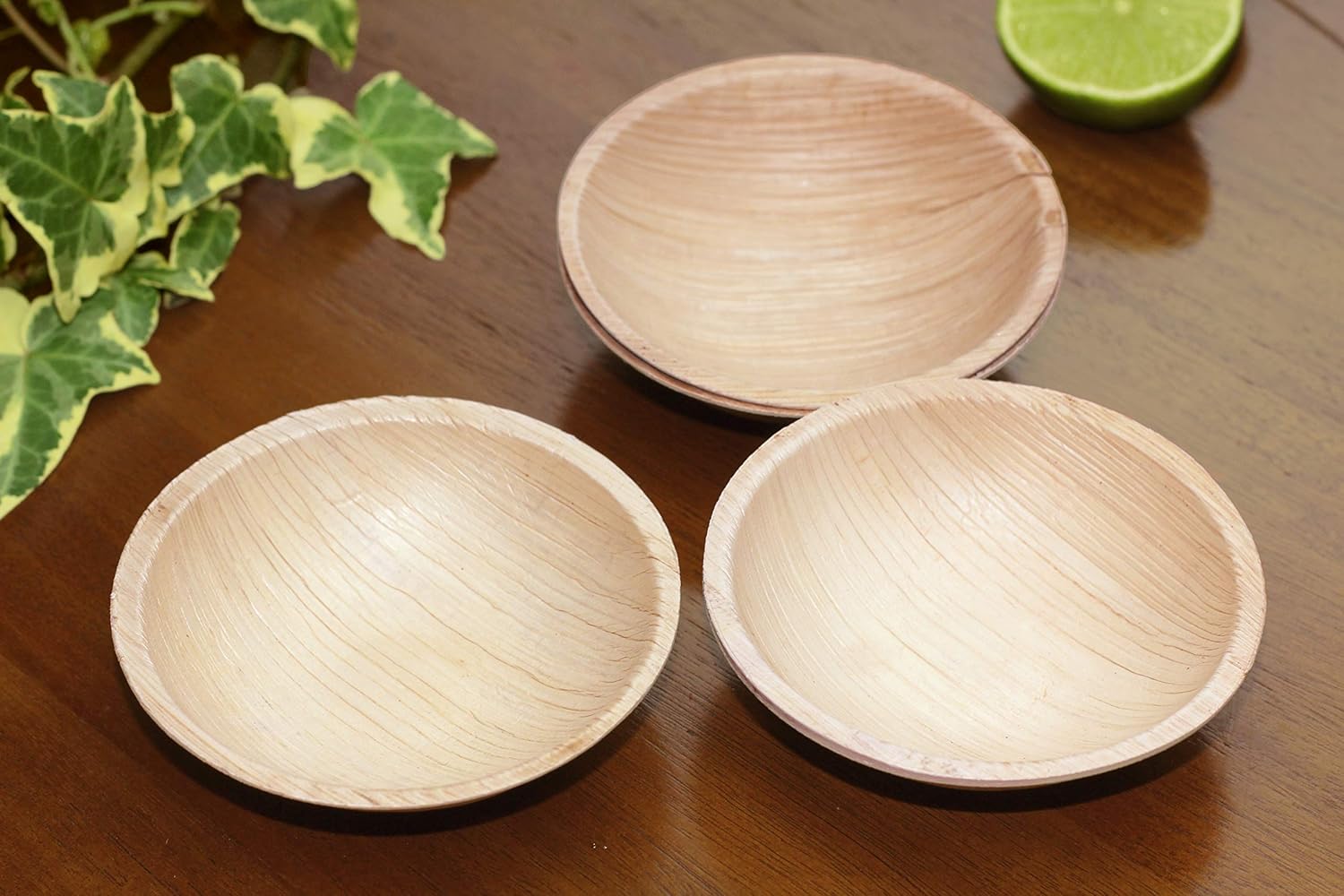 FOOGO Green 25 Disposable Palm Leaf Mini Bowls Sauces & Dips 4