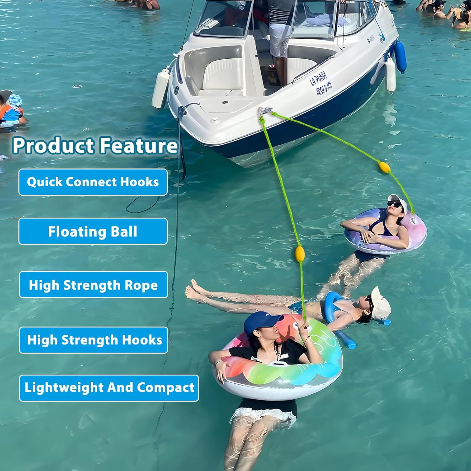 Floating Water Safety Rope with Clip – Quick Connect to River Tube, Kayak Dog Safety Vest &Floating Lily Pad, Kayak Tow Rope, 15FT, 1200LBS, Stainless Steel Clips