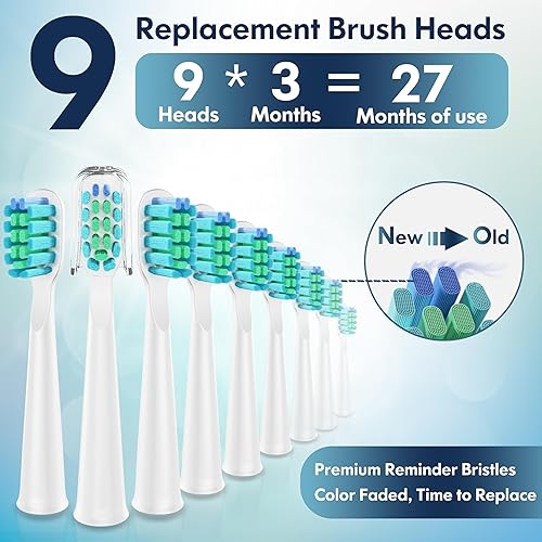 Vista 11 de Cepillo de dientes eléctrico para niños, cepillo de dientes sónico recargable, cepillo de dientes ultrasónico con temporizador, 8 cabezales