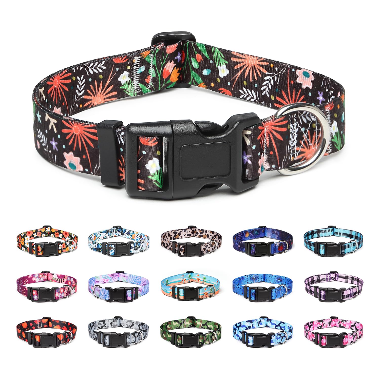 Suredoo Adjustable Dog Collar with Patterns, Ultra Comfy Soft Nylon Breathable Pet Collar for Small Medium Large Dogs (S, Pink Daisy) — view 20