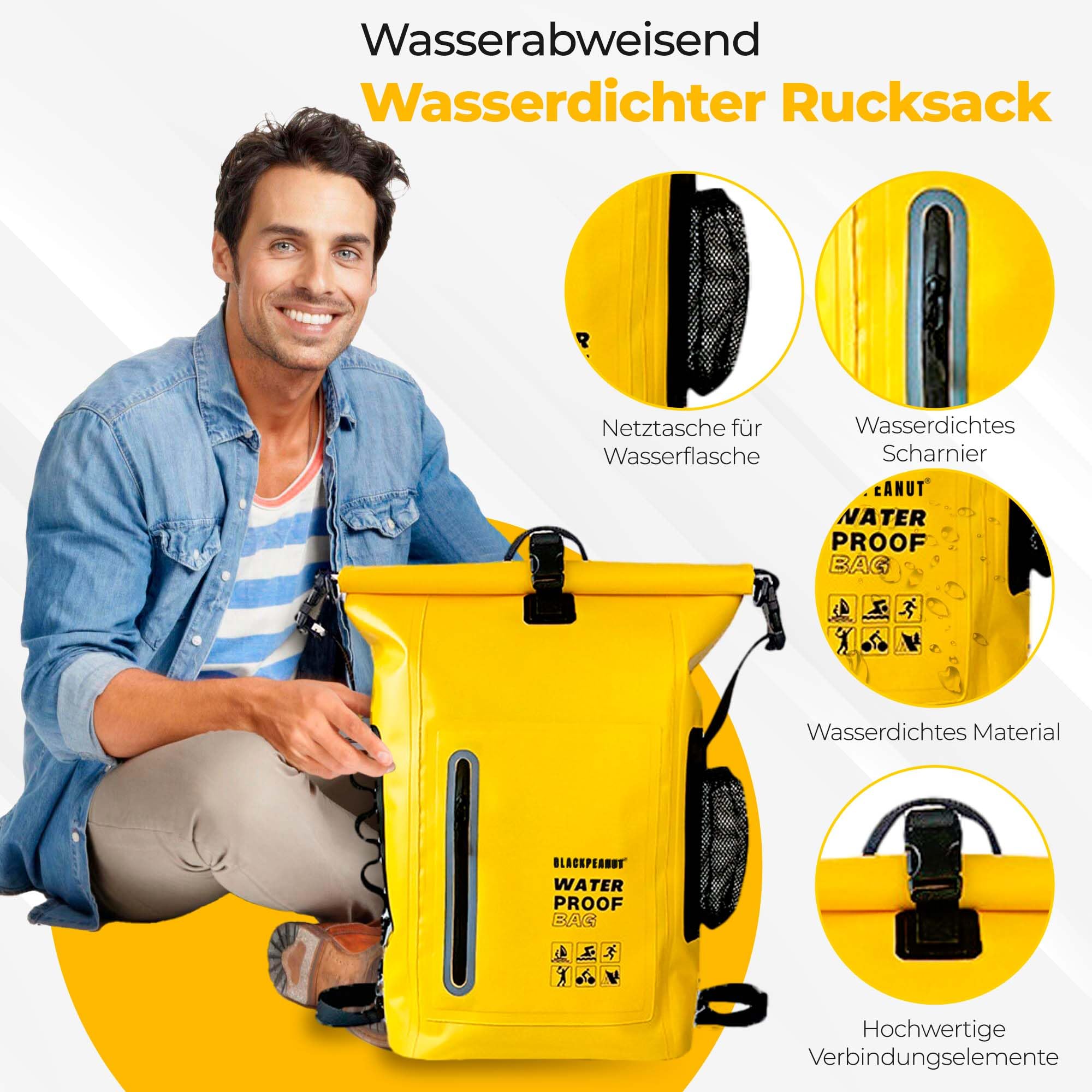Wasserdichter Rucksack mit 25 Litern, Bequeme Trockentasche mit Außentasche für Wasserflasche, Drybag, Ideal für Wasseraktivitäten und Outdoor