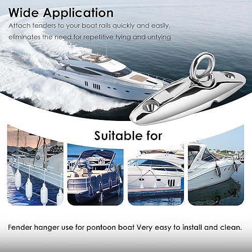 Miniatura 6 de Juego de 2 perchas de liberación rápida para guardabarros marinos, juego de colgadores de guardabarros de acero inoxidable 316, colgador de