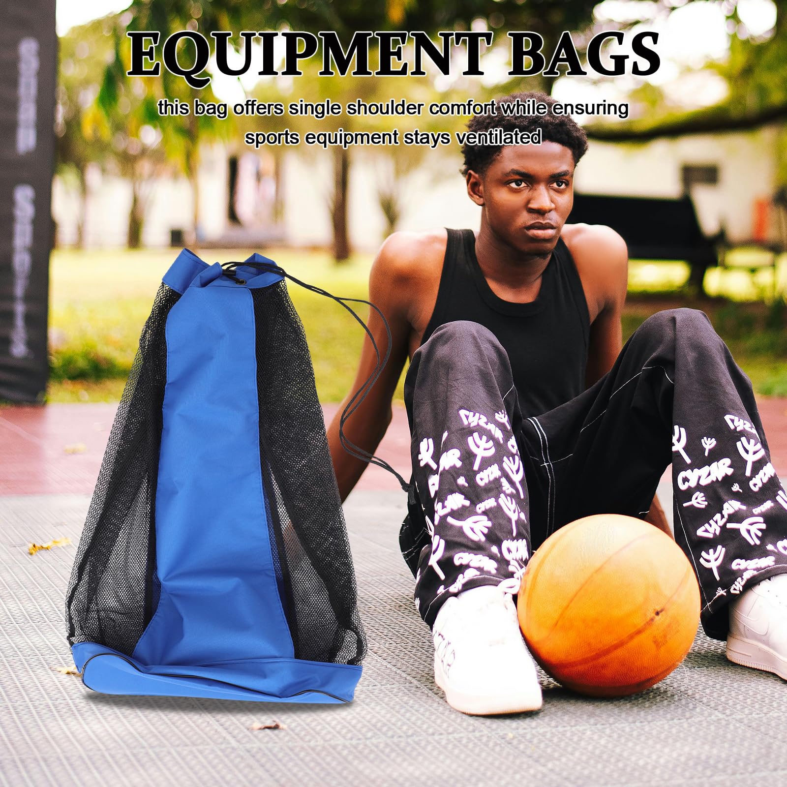KOMBIUDA Borsa da Calcio a Rete Coulisse Resistente, Sacca Porta Attrezzatura Sportiva Ventilata Tracolla Singola per Palloni da Basket, Baseball e Nuoto, per Allenamento e Palestra