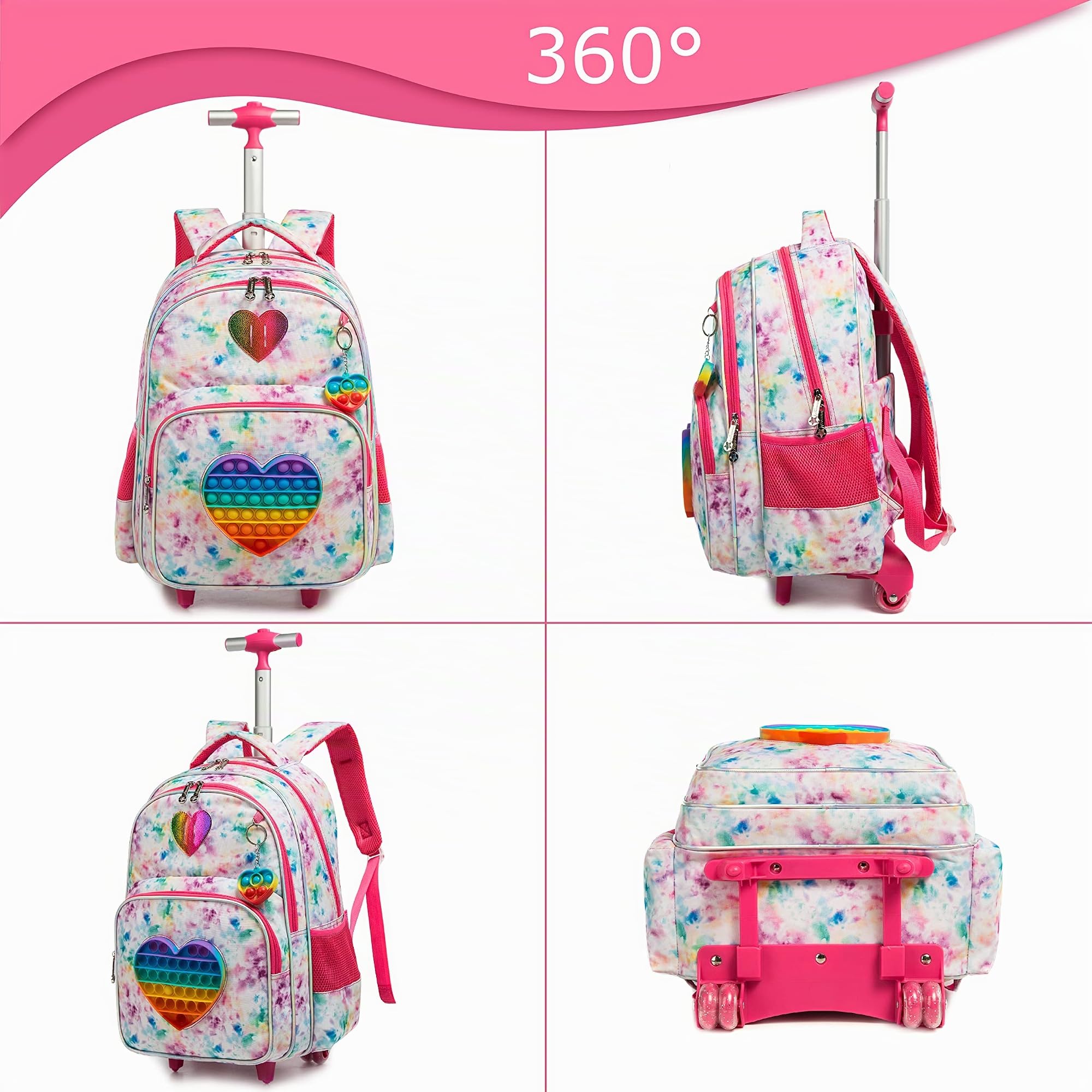 Pop It Fidget Toys Sac a Roulette Fille,16inch Cartable Fille Primaire Roulette Pop Licorne Push Bubble Sensory Squeeze Squeeze Sac à Roulette,Convient aux Enfants du Primaire et de la Maternelle.