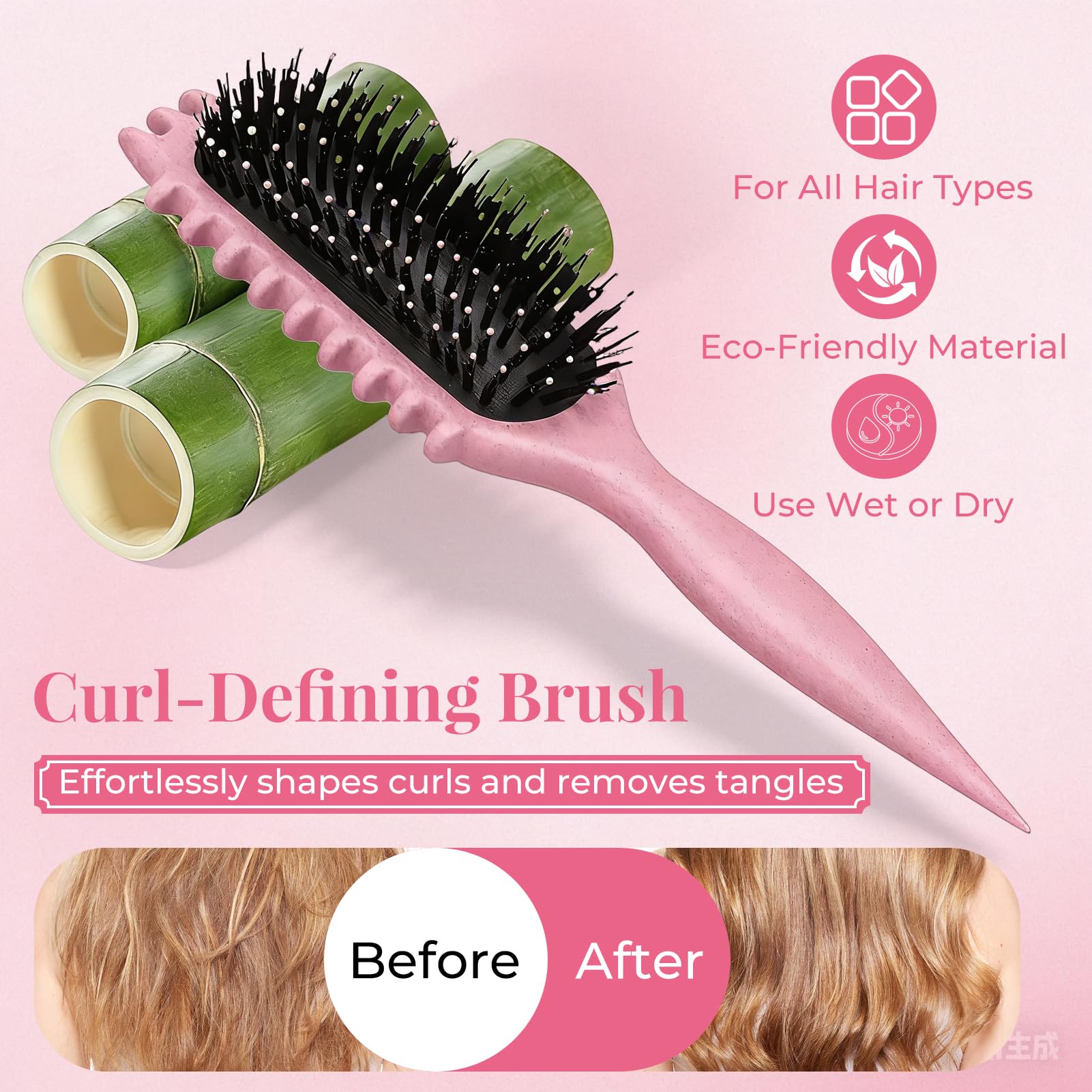 Brosse cheveux bouclés pour boucles définies parfaites - Brosse à friser antistatique avec design d'aération pour cheveux secs et humides - Idéale pour les cheveux bouclés et volume (Rose)