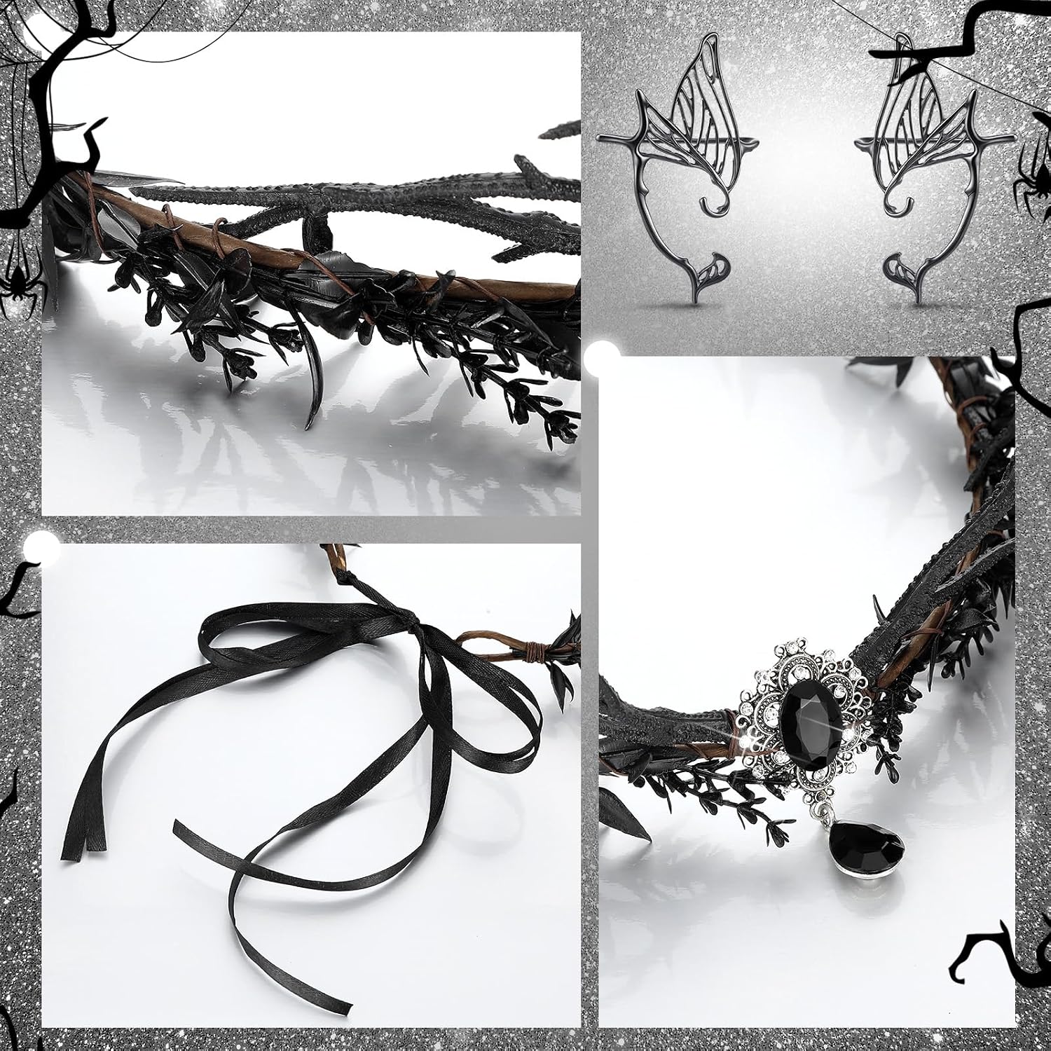 Kacctyen Halloween Fairy Leaf Headband Elf Ear Cuffs Elf Crown Cosplay Accessories for Women Halloween Pageant Wedding Prom