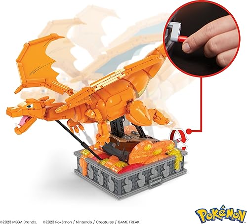Miniatura 3 de MEGA Juego de juguetes de construcción Pokémon Motion Charizard con 1664 piezas y movimiento de ala, para coleccionistas adultos