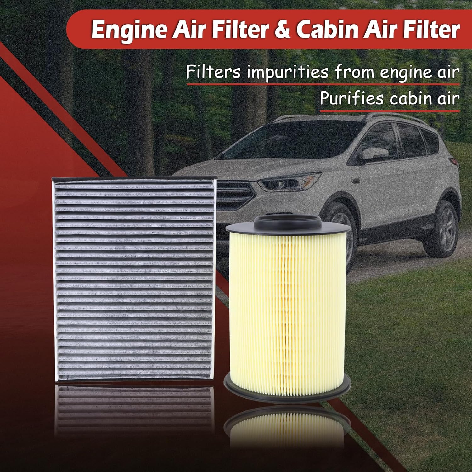 CA11114 Engine Air Filter and CF11920 Cabin Air Filter kit Compatible with 2013-2019 Ford Escape 2012-2018 Focus 2014-2016 Transit Connect 2015-2019 Lincoln MKC Replaces CV6Z9601A CV6219N619A