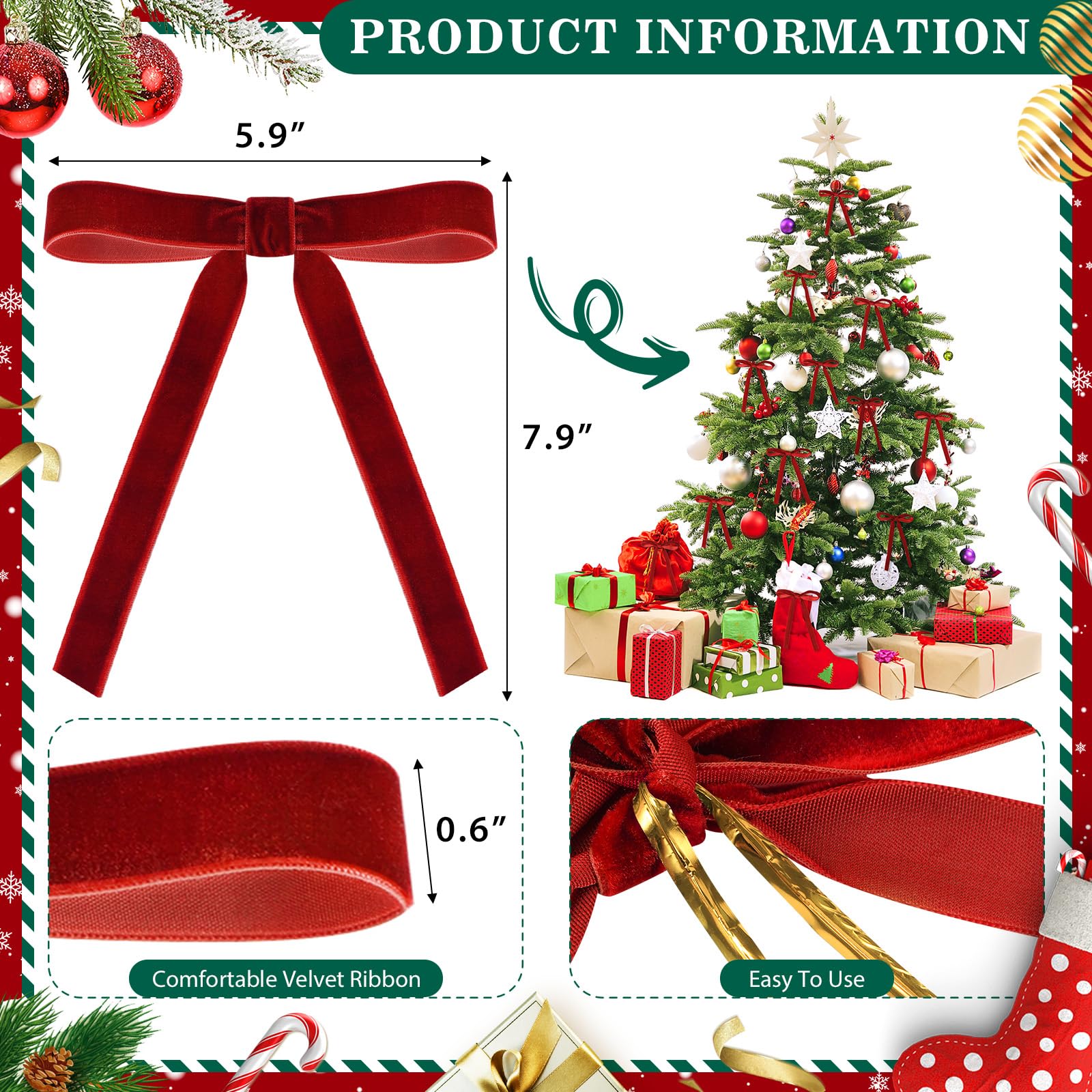 36 Nœuds En Velours Blanc Pour Sapin De Noël - 13x18 Cm, Attaches Dorées, Décoration Intérieure