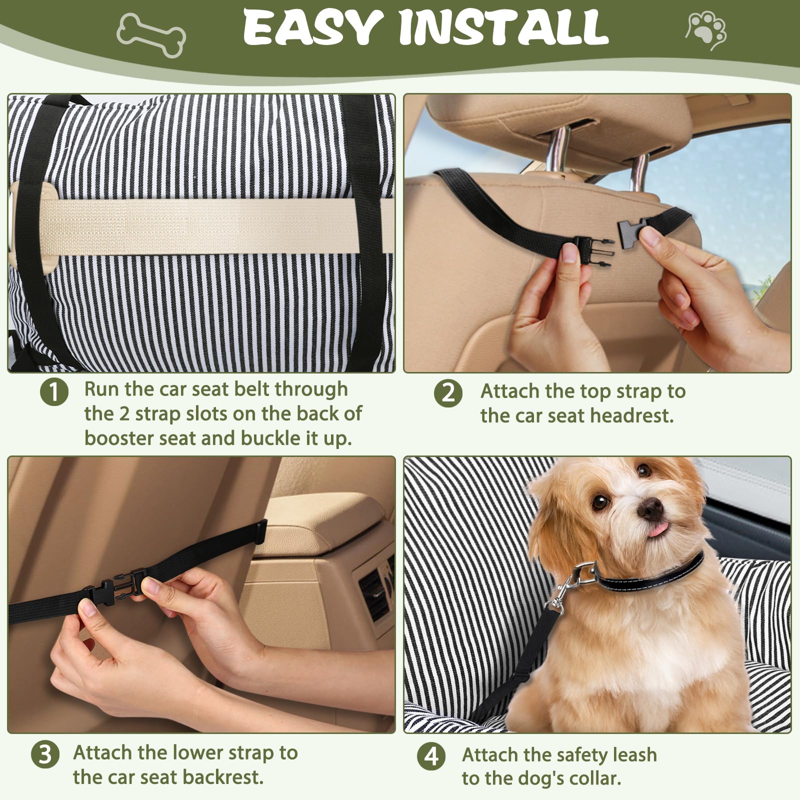 Asiento Perro Coche Pequeño, Cama Perro Coche Segura y Cómoda, Silla Perro Coche Estable con Correa de Seguridad y Bolsillos Laterales, para Coche, SUV, Truck