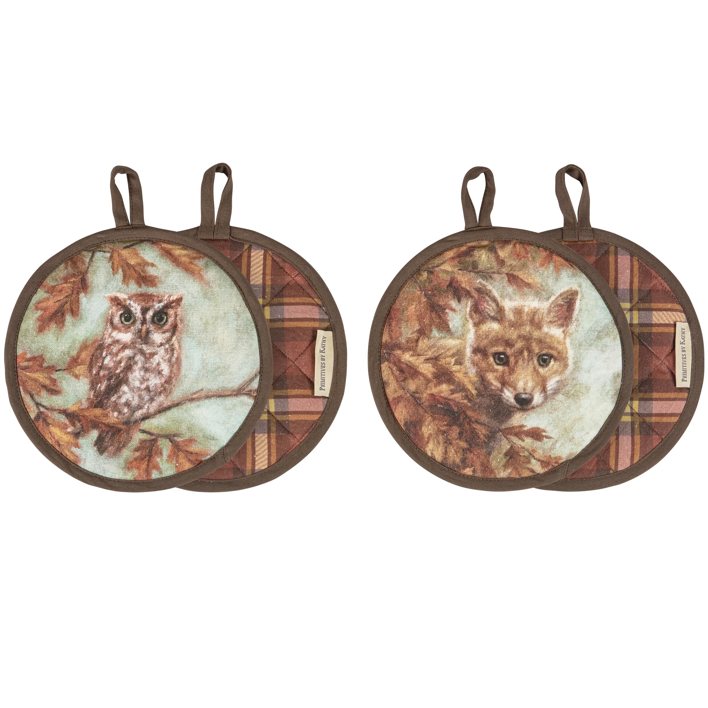 Juego de almohadillas calientes Fox and Owl de cocina, salvamanteles de tela para ollas y sartenes