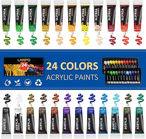 Miniatura 3 de Colorful Kit de arte de pintura acrílica, incluye pinturas acrílicas, papel de pintura, lienzo, paleta de 10 pozos y pinceles de pintura, elección