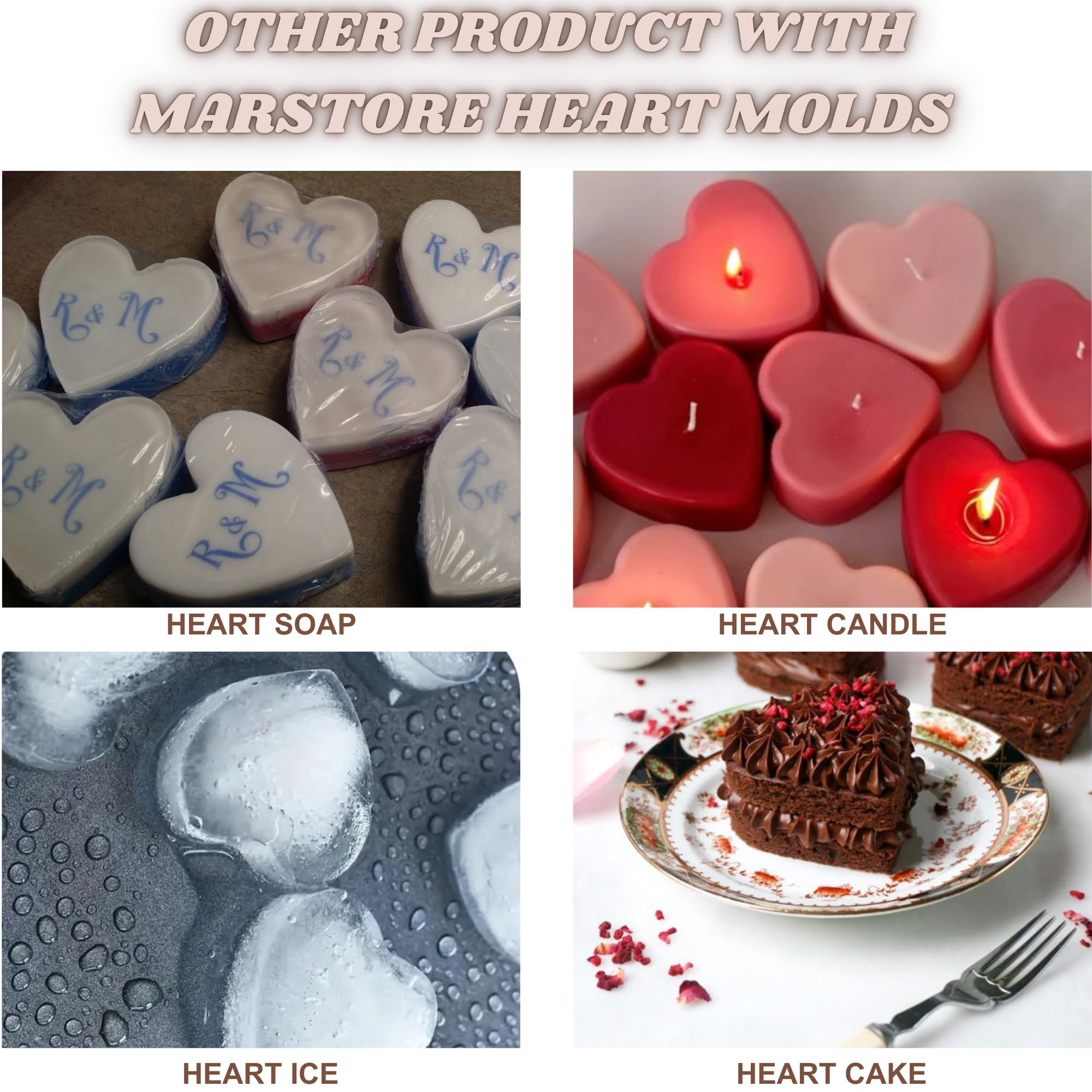 Moldes de silicona con forma de corazón para hornear, moldes grandes de 2 pulgadas, 10 cavidades adecuadas para cubitos de hielo, molde de chocolate, moldes de silicona de San Valentín (1, gris)