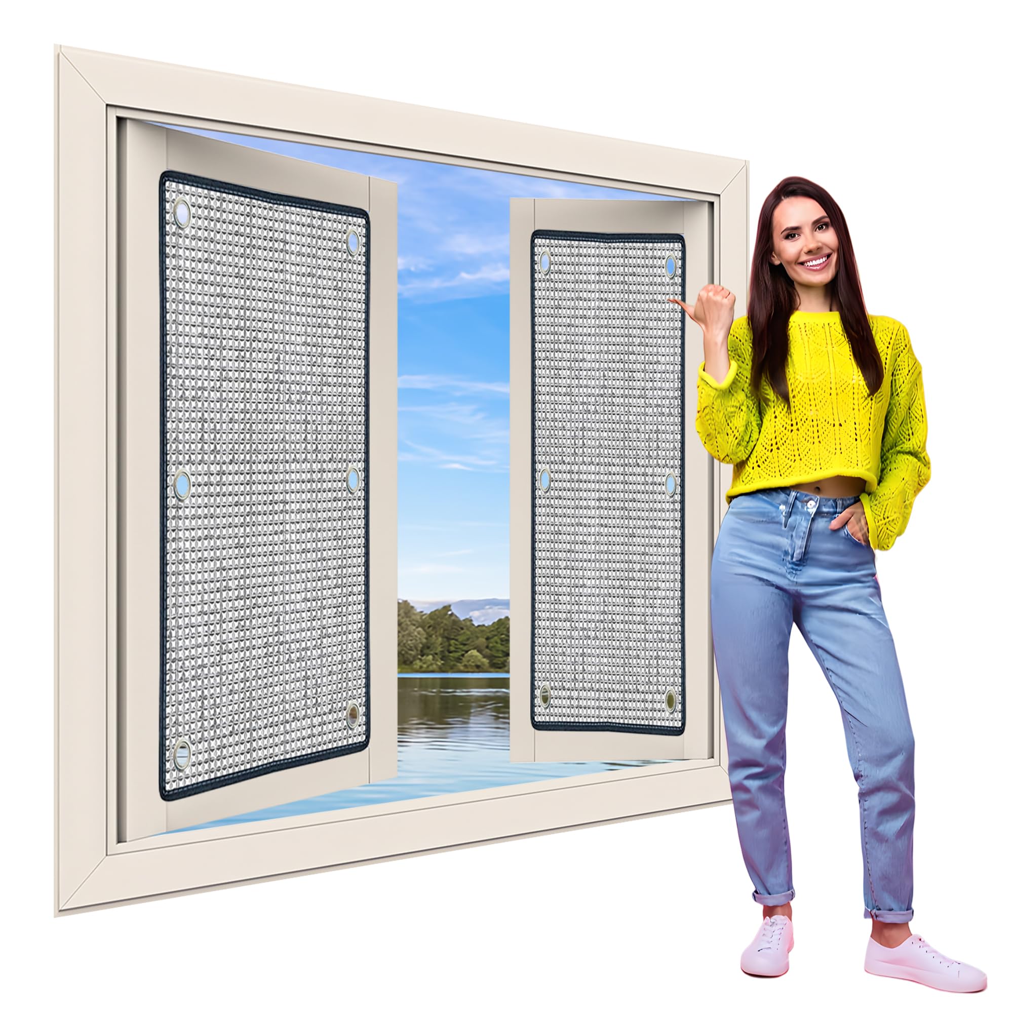 Folia Okienna Termoizolacyjna 55 x 123 cm Izolacja Termiczna Naklejki Na Okna Z Termoizolacją Wielokrotnego Użytku Do Domowego Biura, Garażu, Werandy, Można Dostosować, Srebro