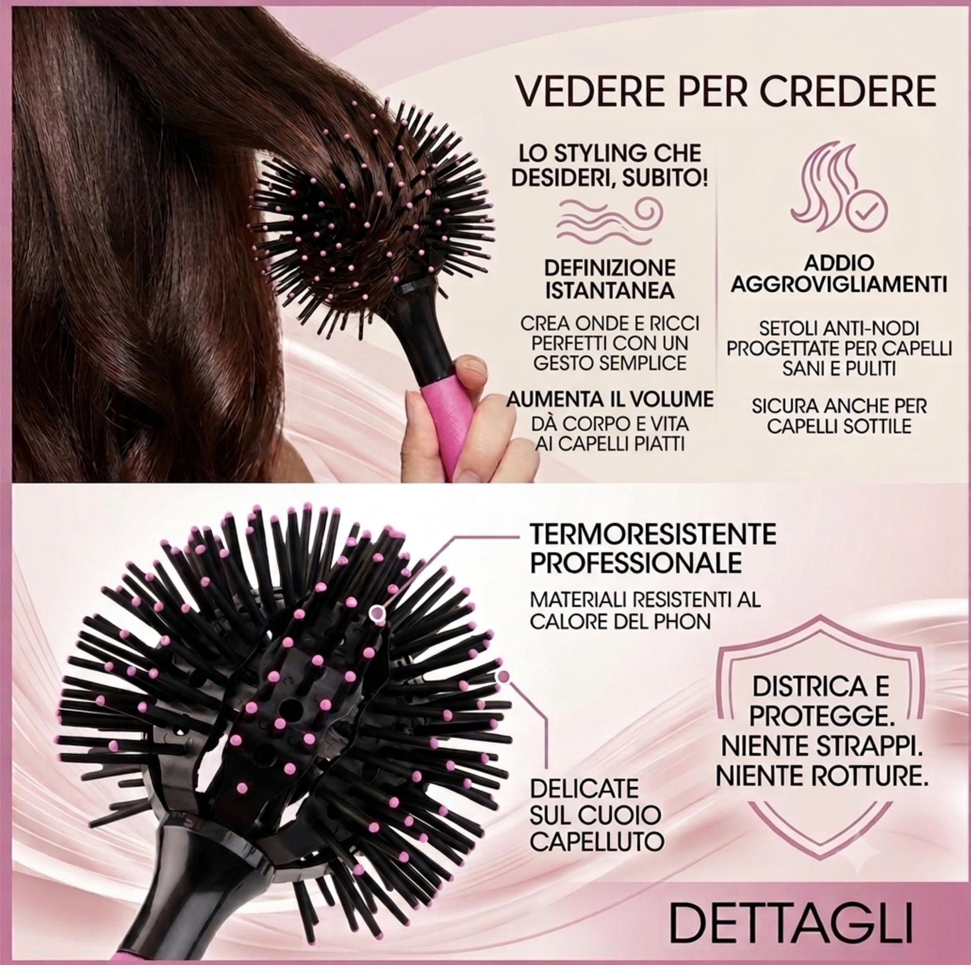 Spazzola Tonda per Capelli - Spazzola Ricci Styling e Onde Perfette, Professionale 1 pz
