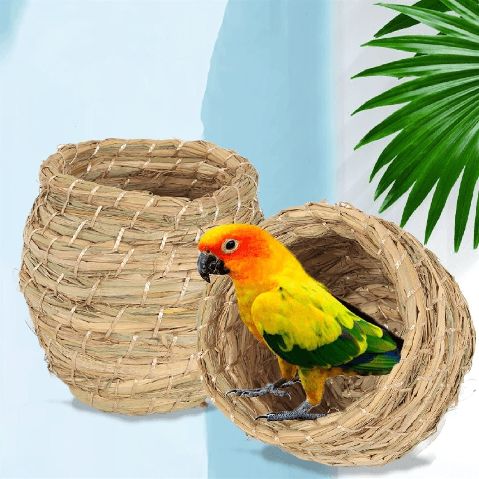 Nidi per Uccelli 2 Pezzi di Decorazioni per Giardino all'aperto per Birdhouse Paglia Tessuto a Mano per Il Nido d'uccello, Il Piccione e Il Pappagallo (Size : Large)