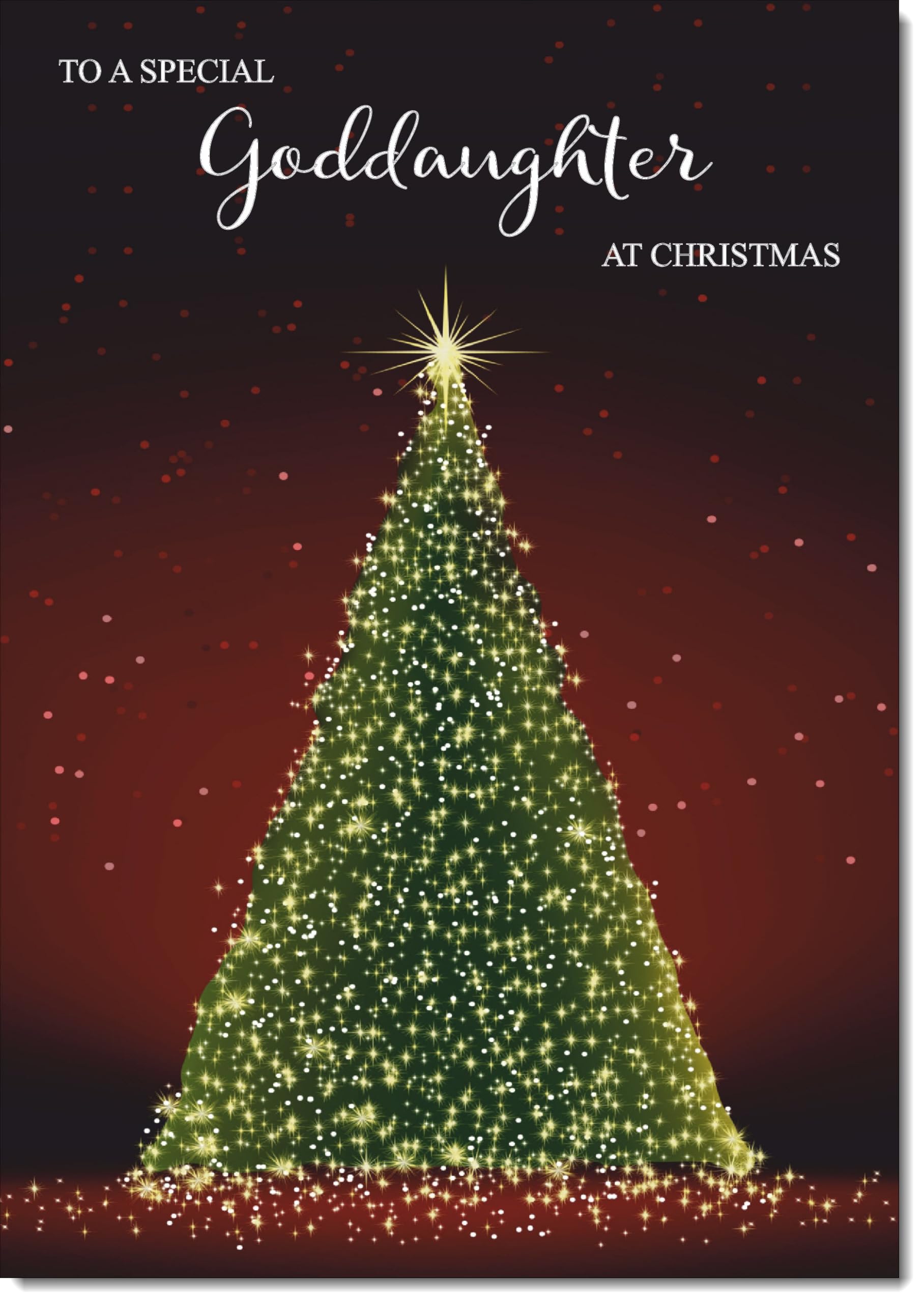 doodlecards Goddaughter Christmas Card Green Christmas Tree Large A4 Size Christmas Card for Goddaughter with Plain Envelope
