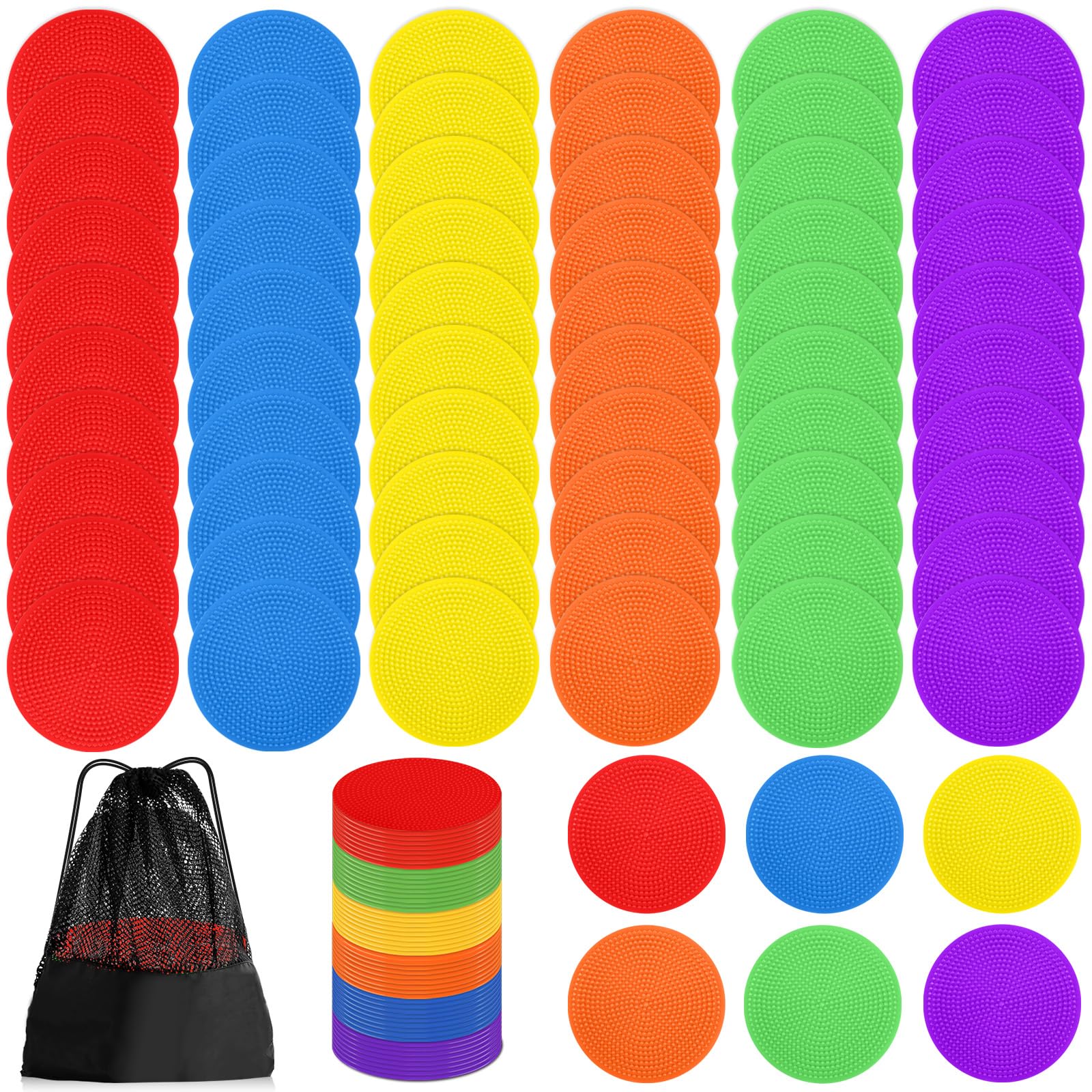 ZIECE Poly Spot Markers 4inch Poly Spots for Gym Floor, 24/36/60 Pcs Flat Cones Non-Slip Rubber Floor Dots Agility Markers for Soccer Basketball