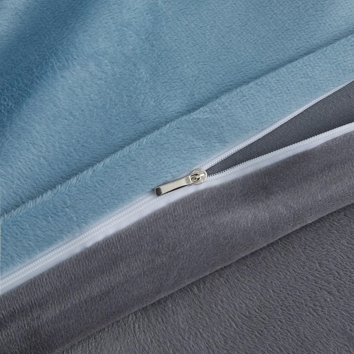Funda de edredón de invierno de 220 x 240 cm, cálida de franela con tacto de cachemir de terciopelo azul claro y gris, suave con cremallera, ropa de cama de 2 plazas con 2 fundas de almohada de 65 x