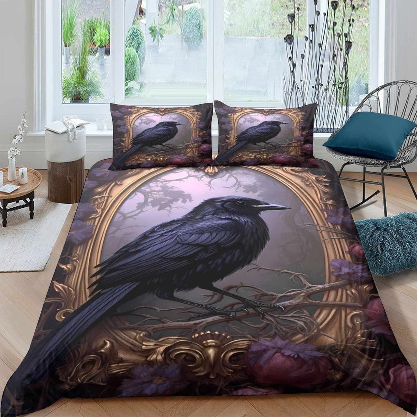 Ctjqhvkz Style-10 3D Printed Gothic Raven Fitted Sheet Microfiber Dark Art Bed Cover For Bedroom Dorm Mattress Protection Decor Single（135X200cm）