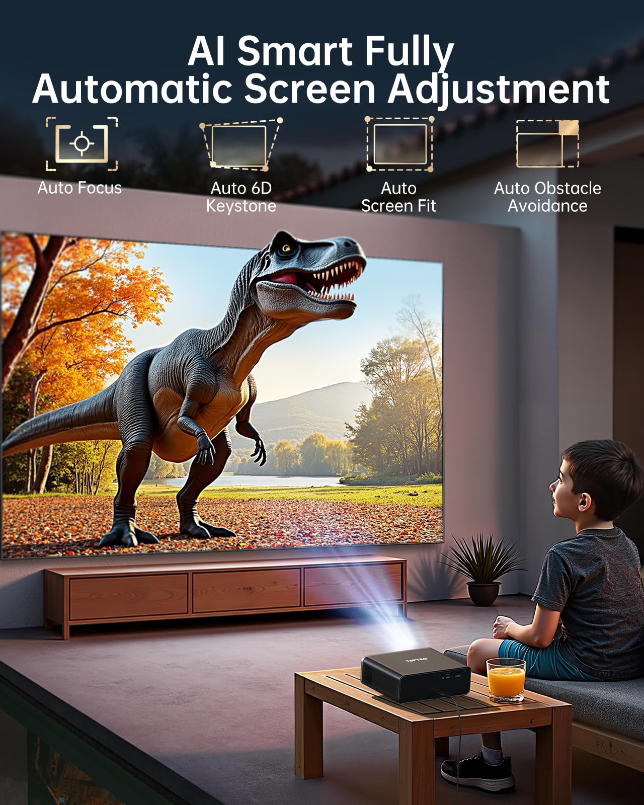 Smart Projector【1000 ANSI/Compatible with Netflix】4K Projector with WiFi 6 and 2-Way Bluetooth, AI Auto Focus & Keystone, 20W Dolby Audio,Built-in Apps,TOPTRO A1 Portable Proyector for Outdoor Movie