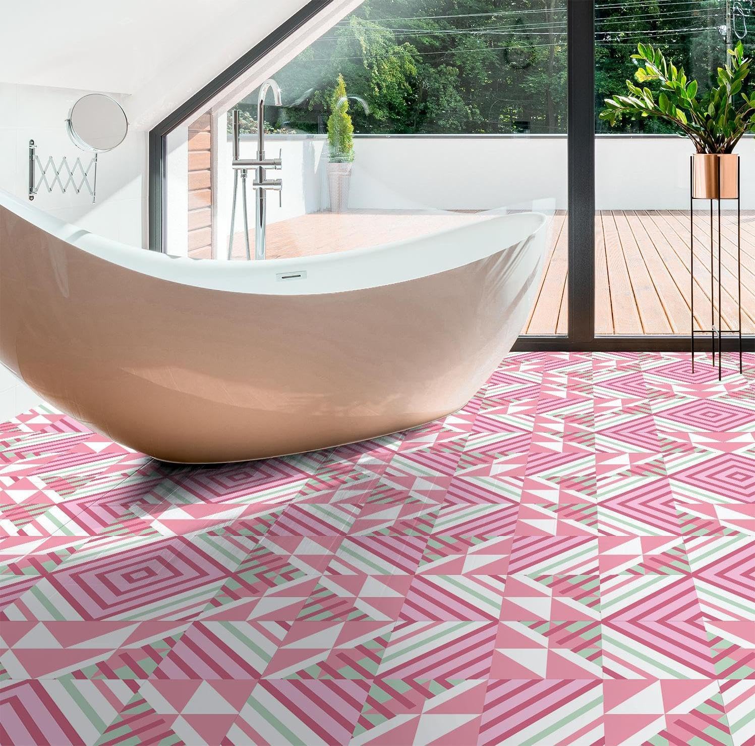 LMYSXAOZ Tile Stickers Pink Stripe Stick On Tiles,Self Adhesive Wall Tiles for Kitchen Bathroom,Vinyl Peel and Tiles,Stick Waterproof Oilproof 12 PC(20x20cm)