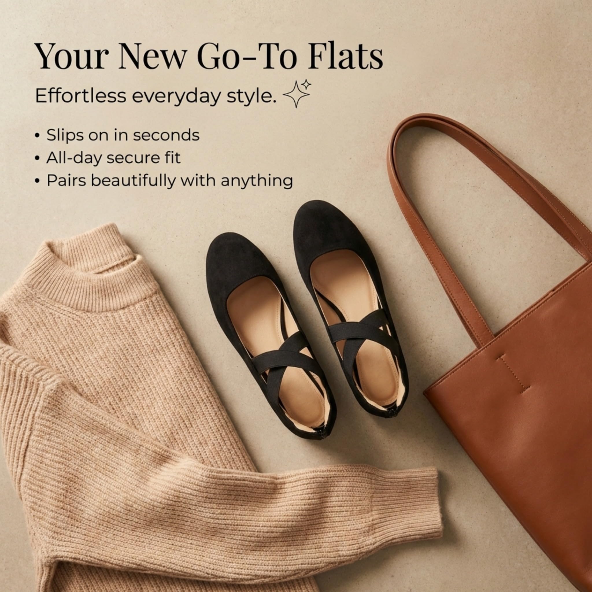EMMA NEW YORK Ankle Strap Flats for Women, Women Flat Ballerina Shoes, Women's Ballet Flats with Strap (Su Black, 8)
