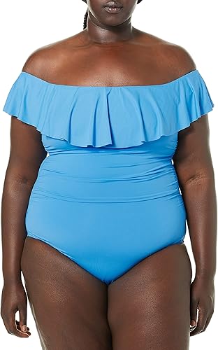 Vista 4 de La Blanca Traje de baño de una pieza para mujer con hombros descubiertos y volantes Island Goddess