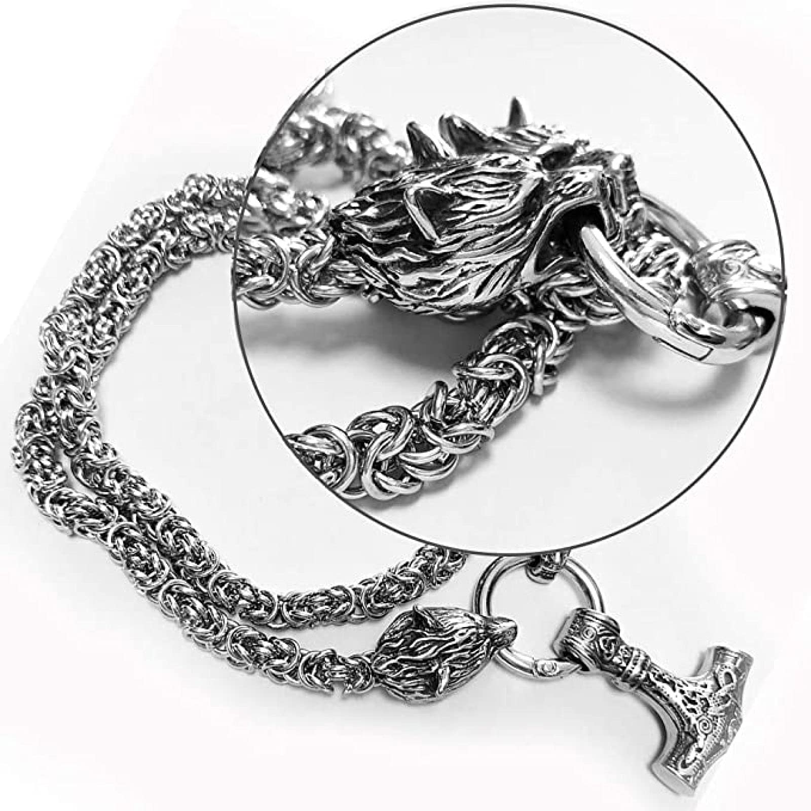 Gungneer Viking Mjolnir Thor Hammer Collar Colgante Con Lobo | Cuotas Sin Interés