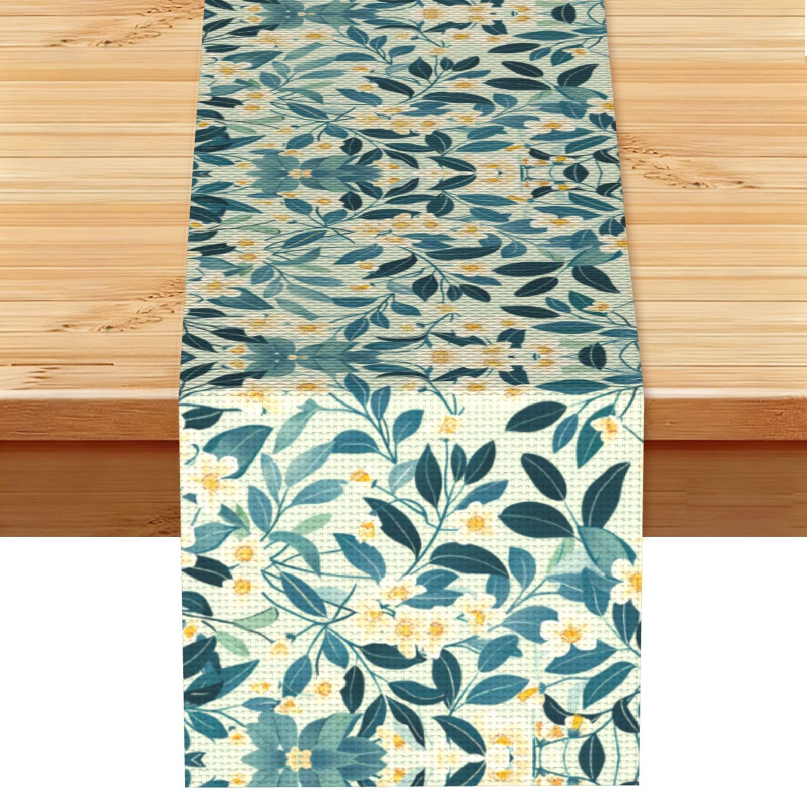 Dense Cream Blue Blooms Printed Table Runner 13 x 72, Wrinkle Resistant Decor for Dining Table Coffee Table Fireplace
