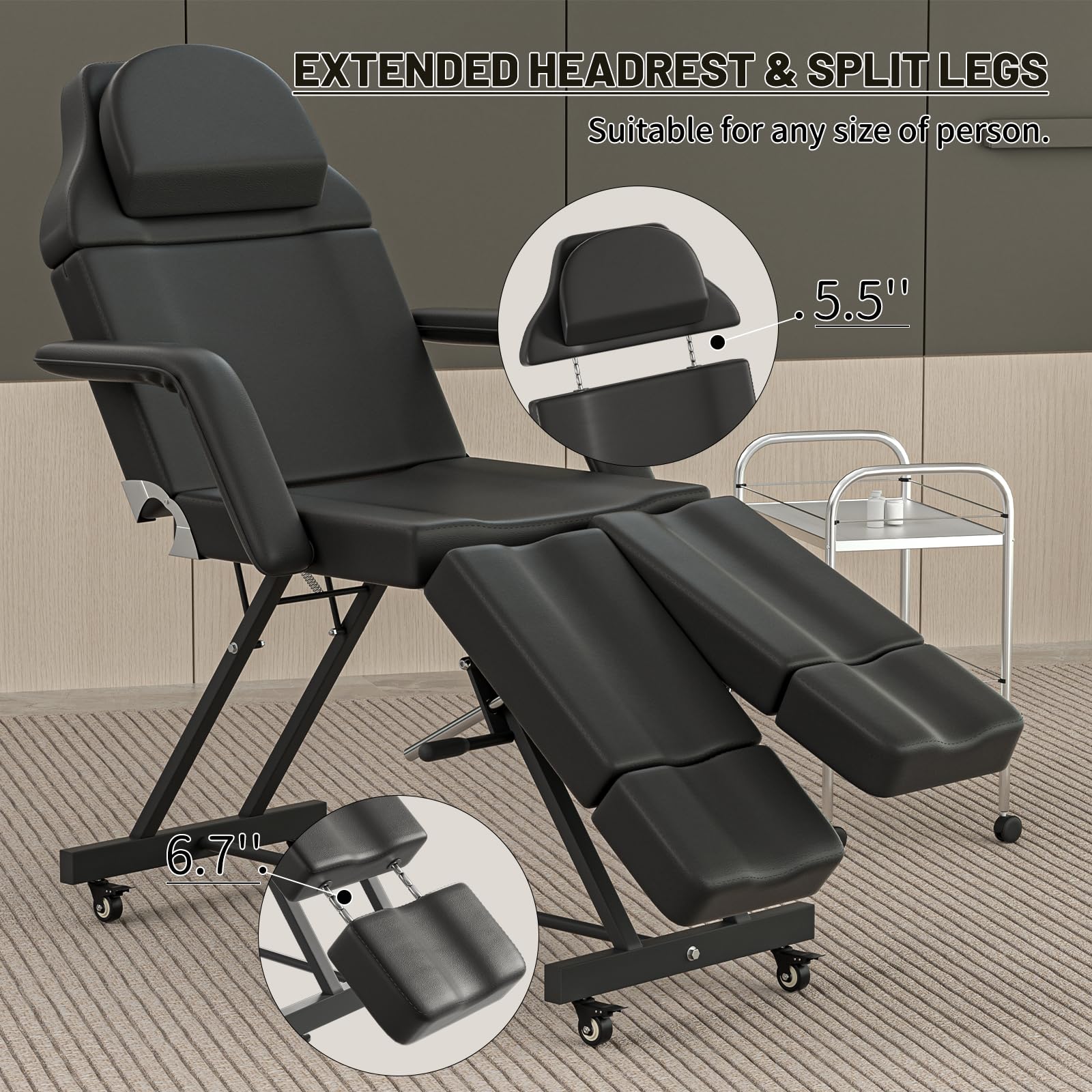 ABTSalon Tattoo Chair for Client Lash Chair Lash Bed Spa Chairs for Esthetician Facial Beds for Esthetician Bed Hold Up to 400lbs: Tattoo Chair53-black