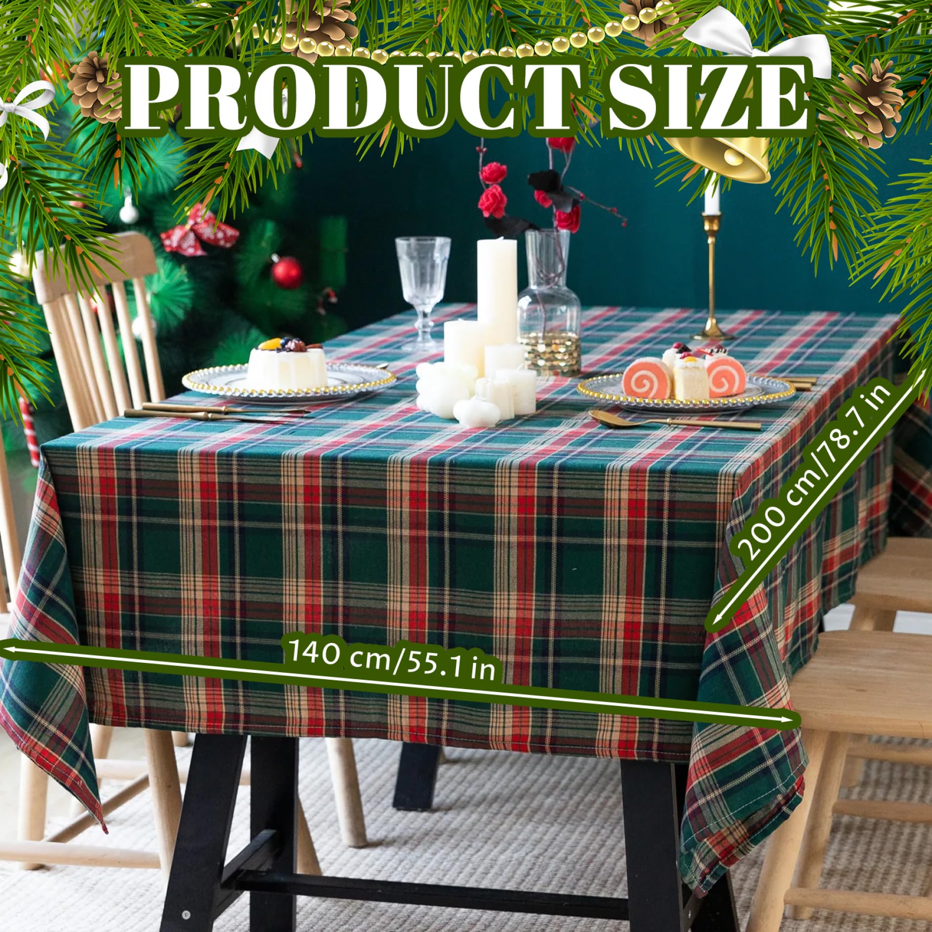Mantel navideño Rectangular a Cuadros 55x79 Pulgadas Café Verde