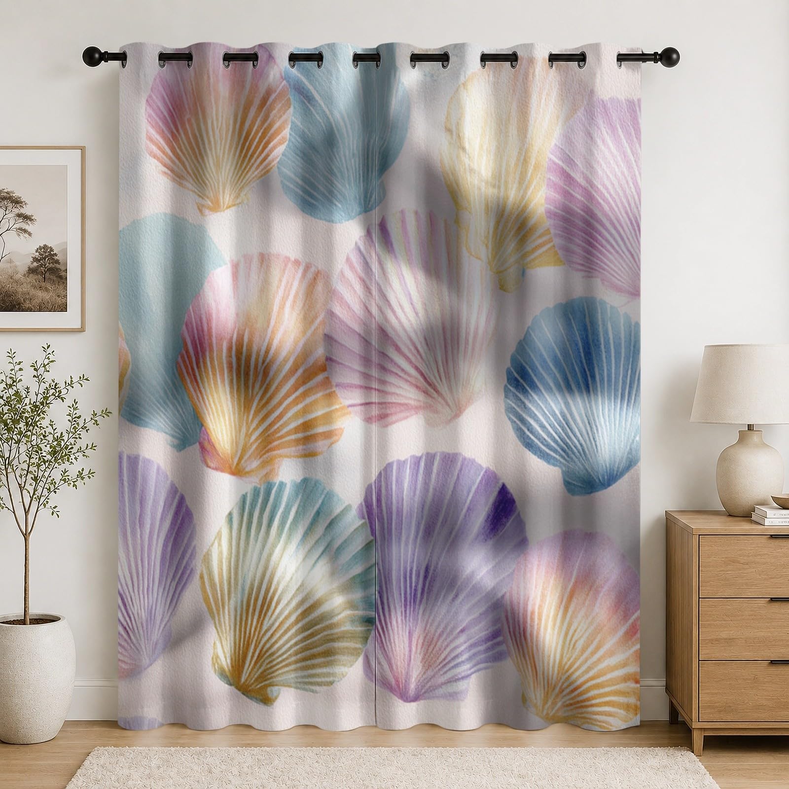Draperies à oeillets coquillages pour salon | Rideaux occultants et phoniques