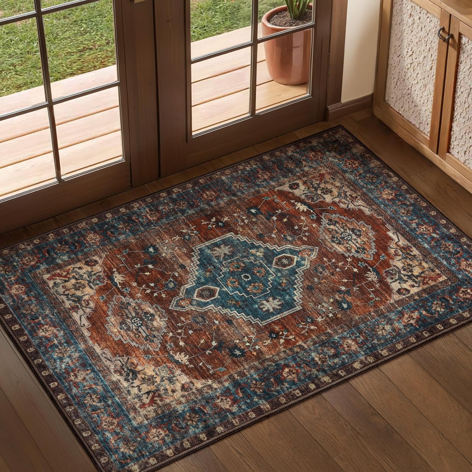 Tangsoo Oriental 2x3 Washable Rugs for Entryway Vintage Non Slip Small Area Rug, Indoor Front Door Rug, Print Door Mat Indoor Entrance Soft Low Pile Throw Rug for Entry Kitchen Bedroom Bathroom - Image 8