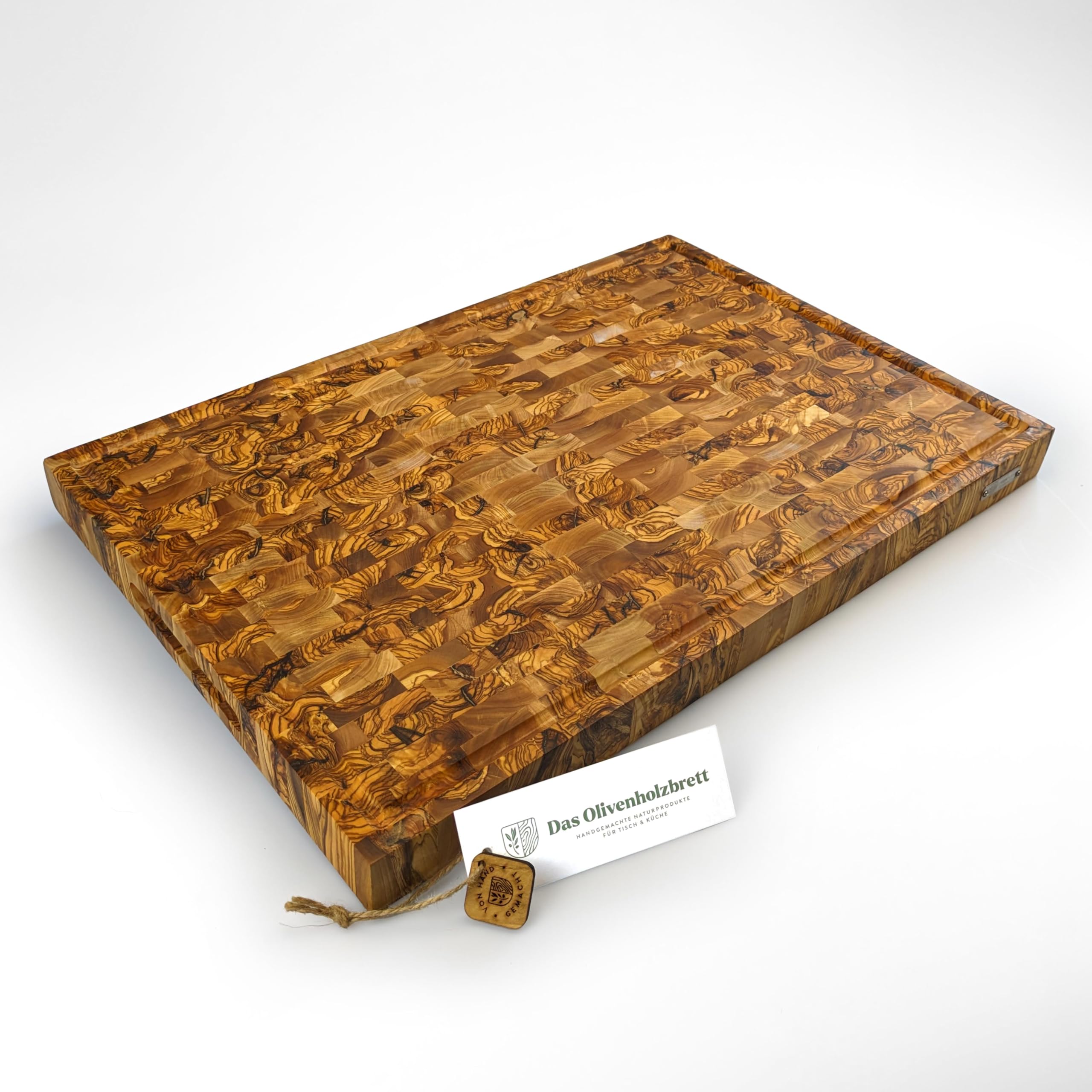 Tagliere In Legno D'Ulivo Con Scanalatura 40cm - Fatto A Mano, Antibatterico E Unico Per Bistecche, Formaggi O Decorazione Da Cucina